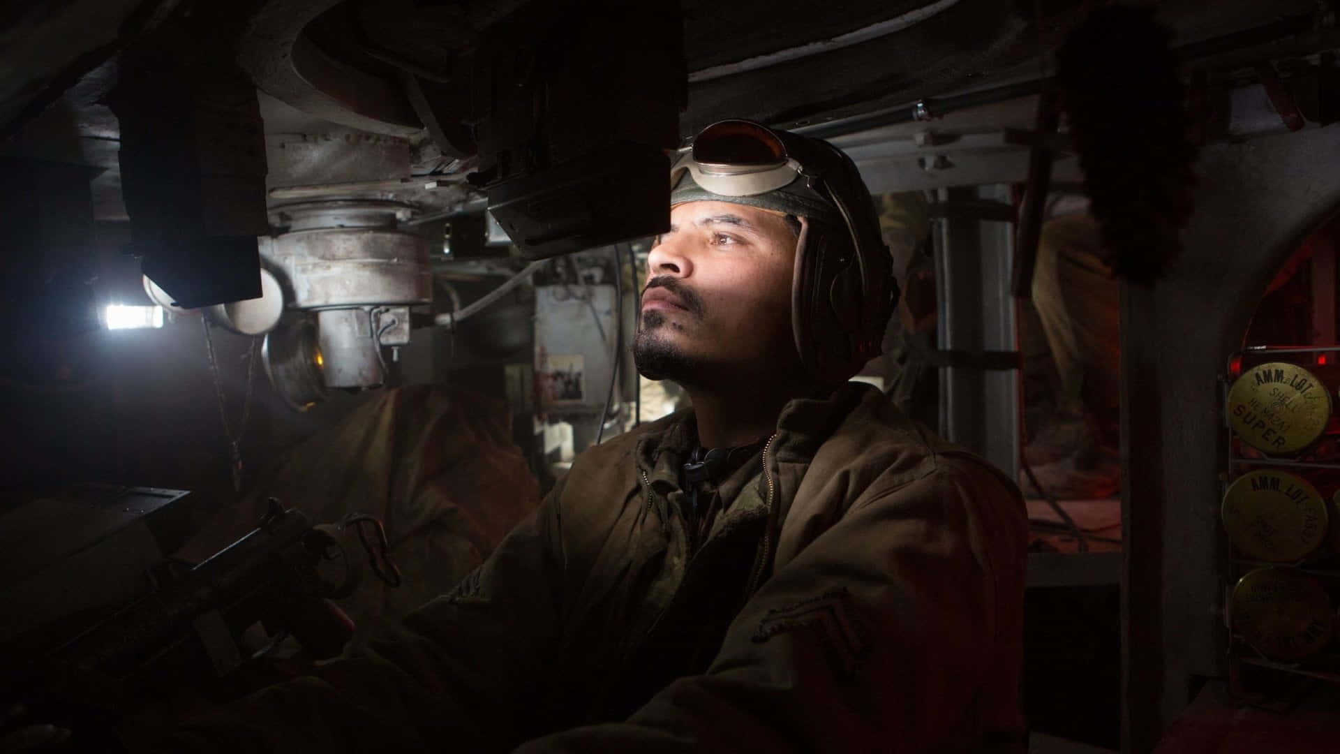 Michael Peña, vintage flight gear, dimly lit aircraft cockpit, Full HD Desktop Wallpaper