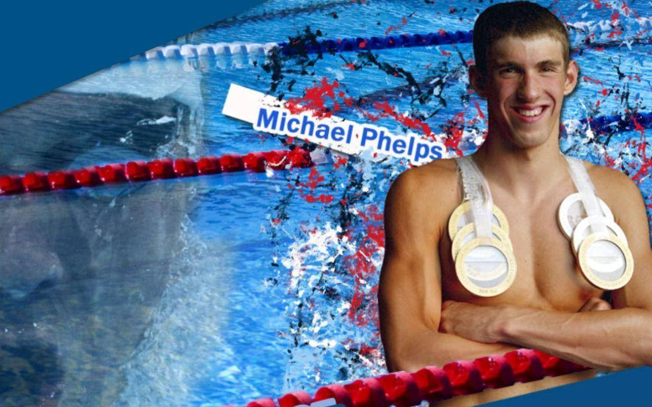 Michael Phelps, gold medals, blue swimming pool, HD Desktop Wallpaper