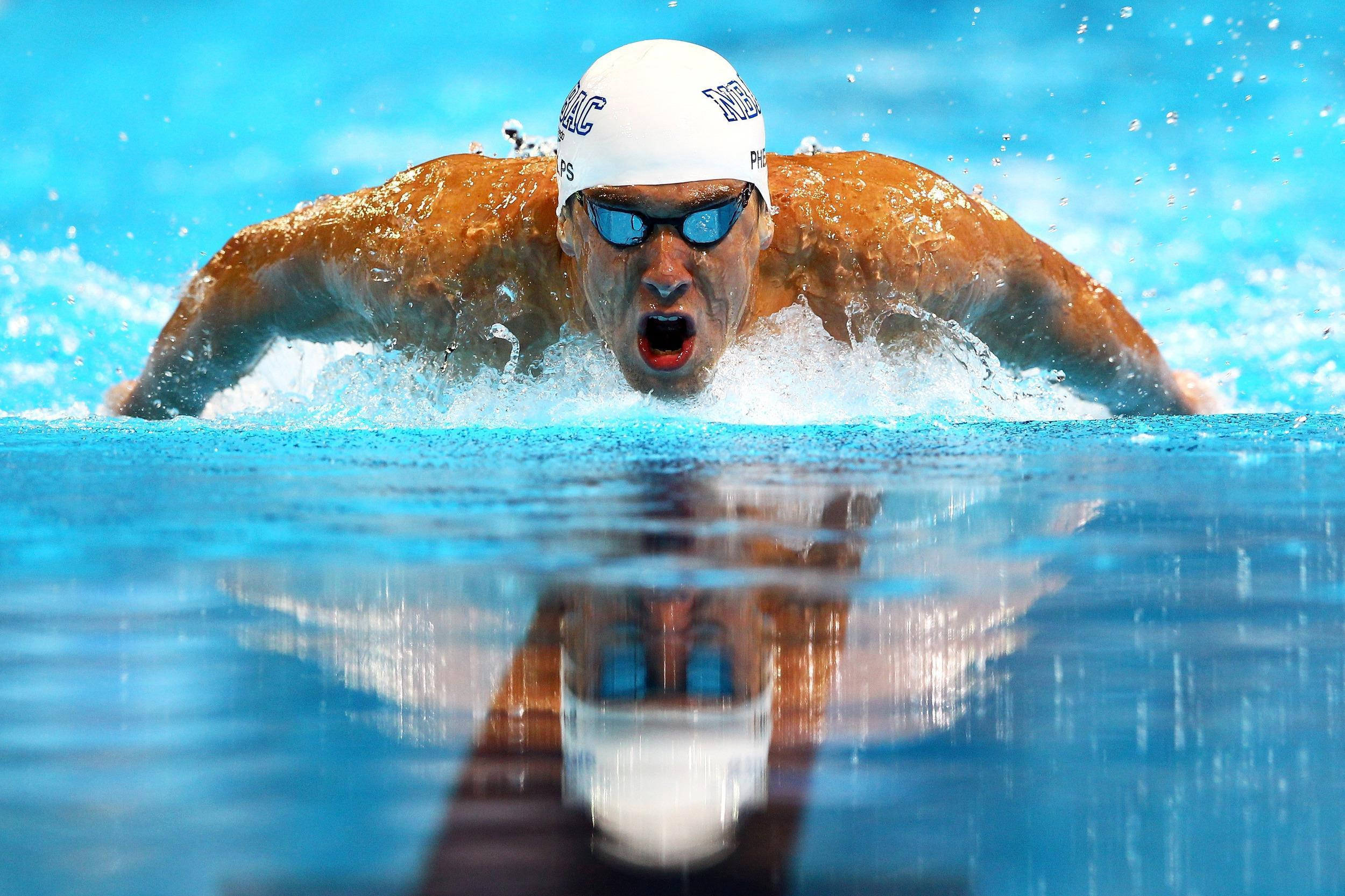 Michael Phelps, white cap, blue goggles, Full HD Desktop Wallpaper