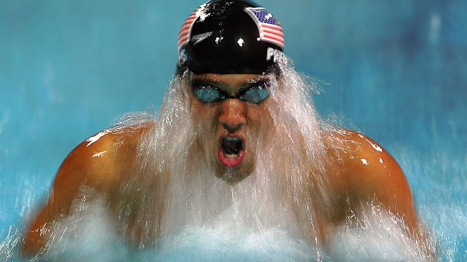 Michael Phelps, American flag cap, goggles, Full HD Desktop Wallpaper