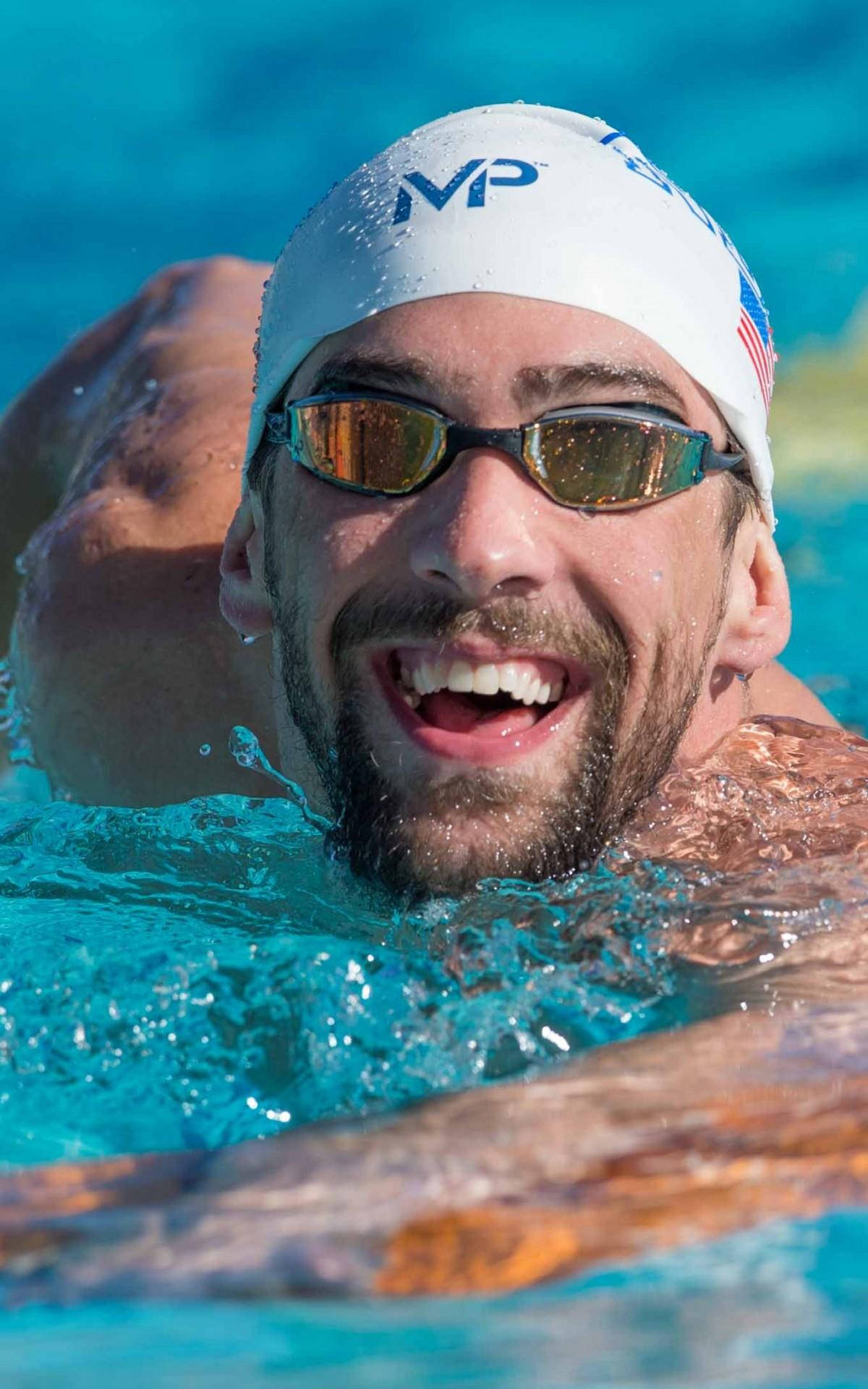 Michael Phelps, white cap, goggles, Full HD Phone Wallpaper