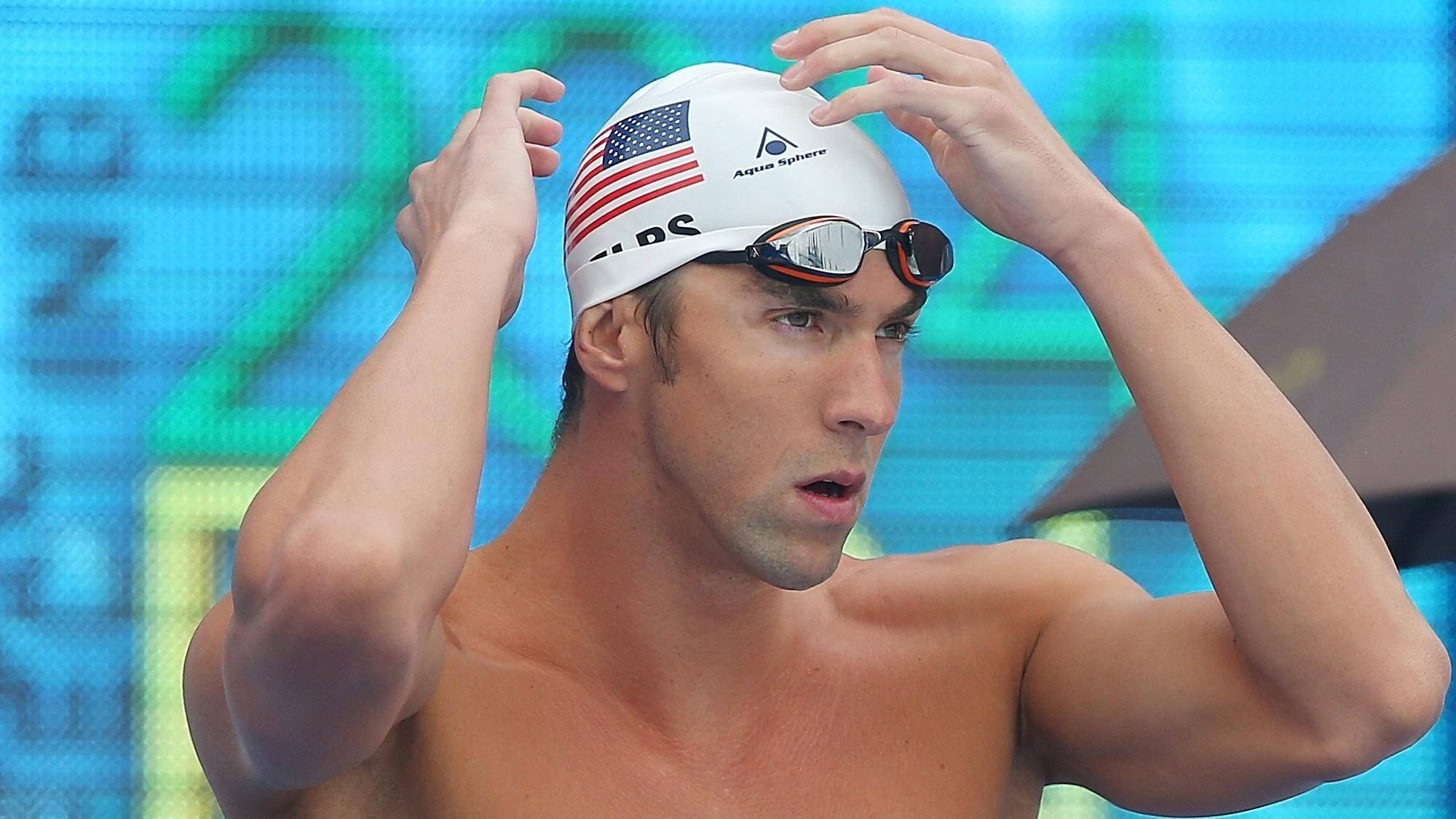 Michael Phelps, American flag swim cap, goggles, Full HD Desktop Wallpaper