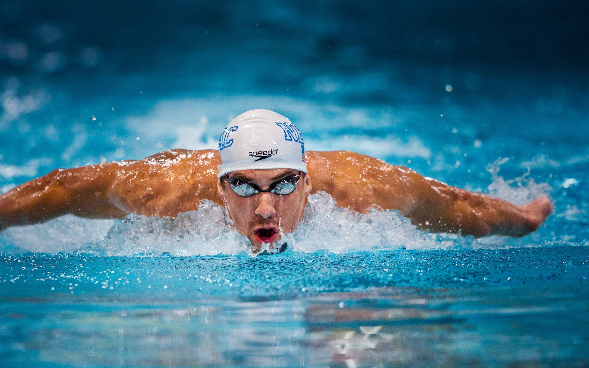 Michael Phelps, butterfly stroke, white cap, Full HD Desktop Wallpaper