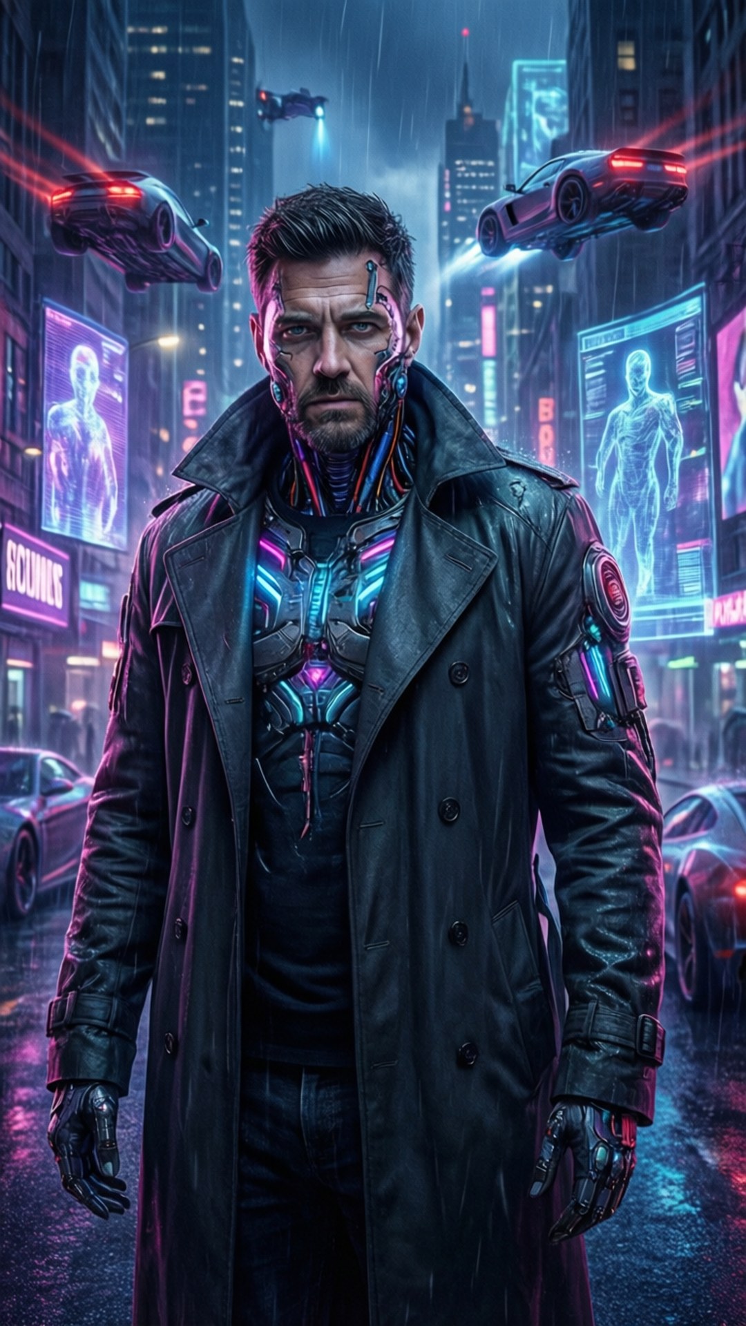 Michael Rounds, cyberpunk setting, neon, Full HD Phone Wallpaper