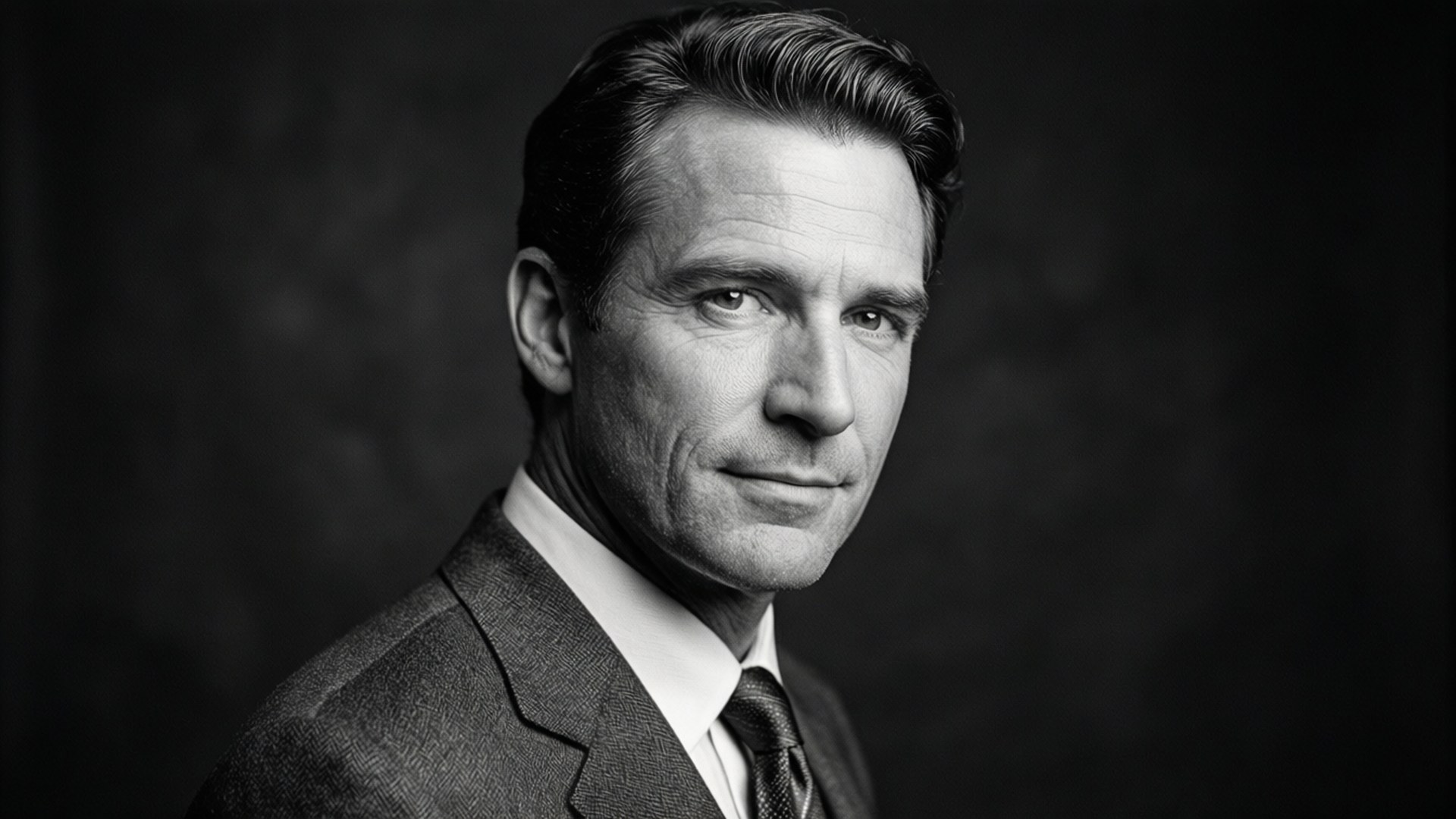 Michael Rounds, suit, black and white portrait, Full HD Desktop Wallpaper