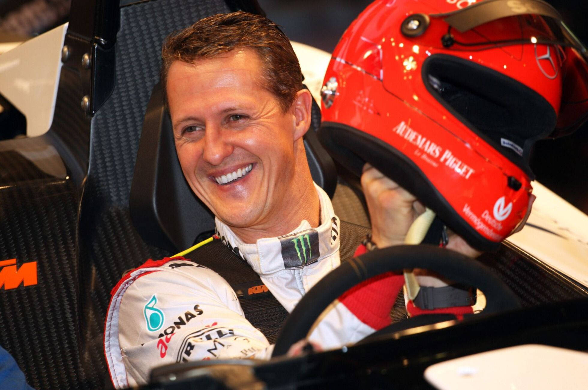 Michael Schumacher, Formula 1 car, white racing suit, Full HD Desktop Wallpaper