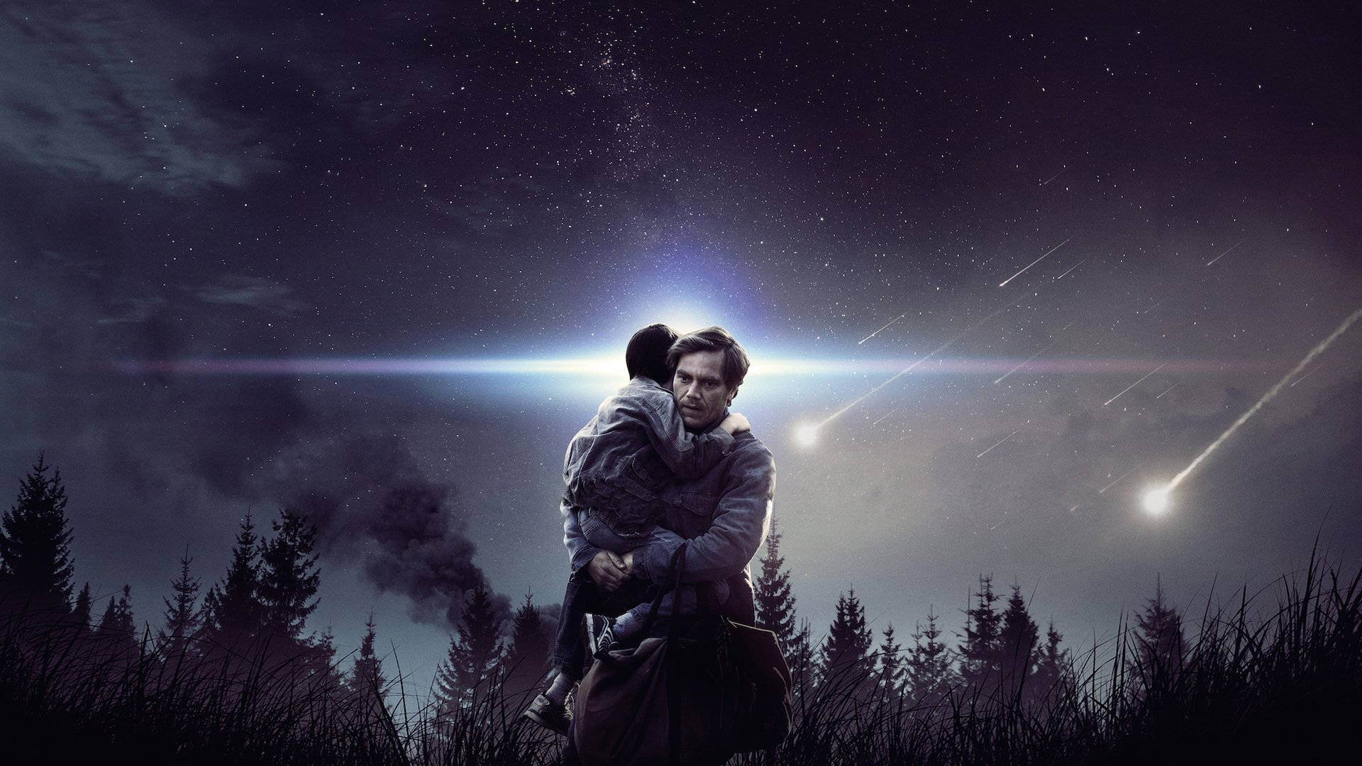 Michael Shannon, starry night sky, meteors, Full HD Desktop Wallpaper