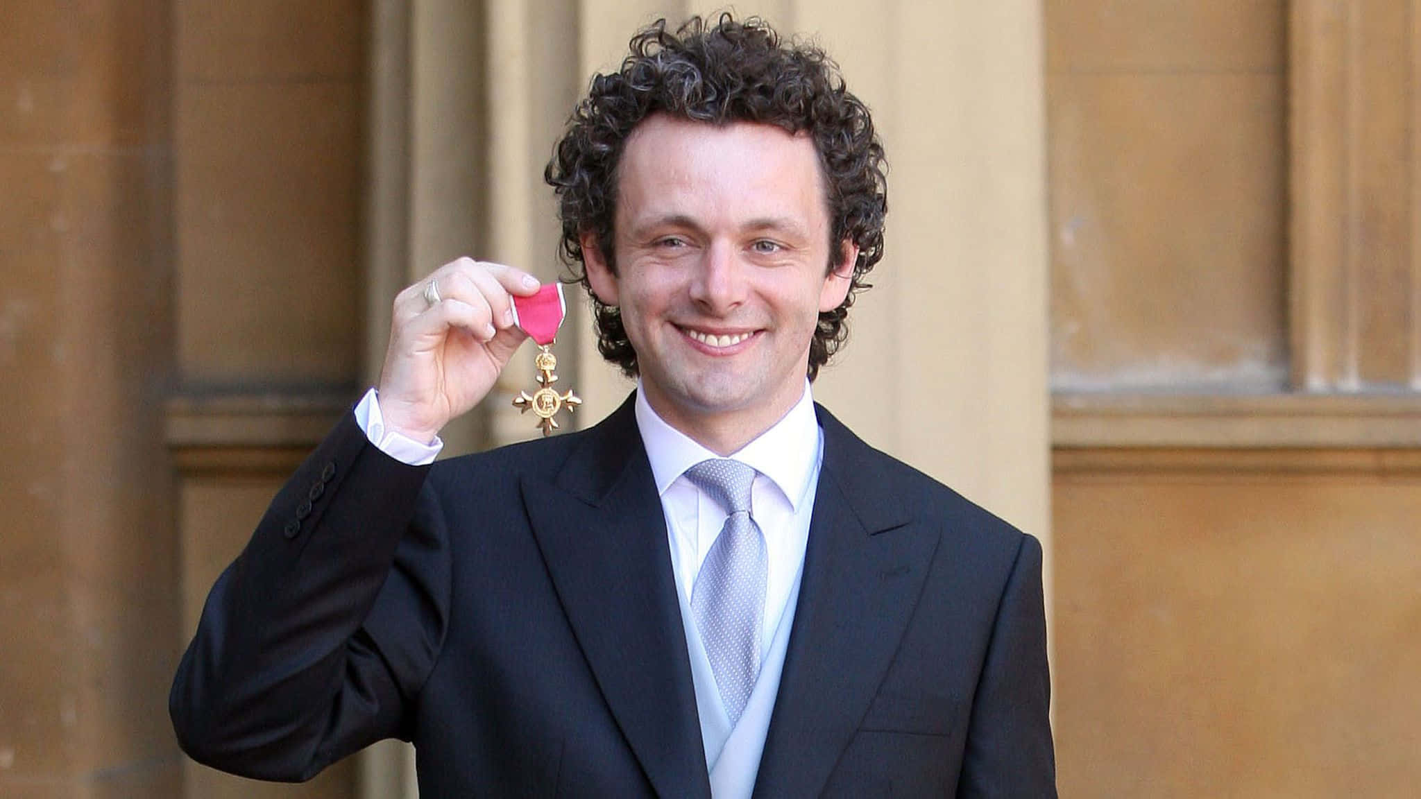 Michael Sheen, dark suit, red ribboned medal, Full HD Desktop Wallpaper