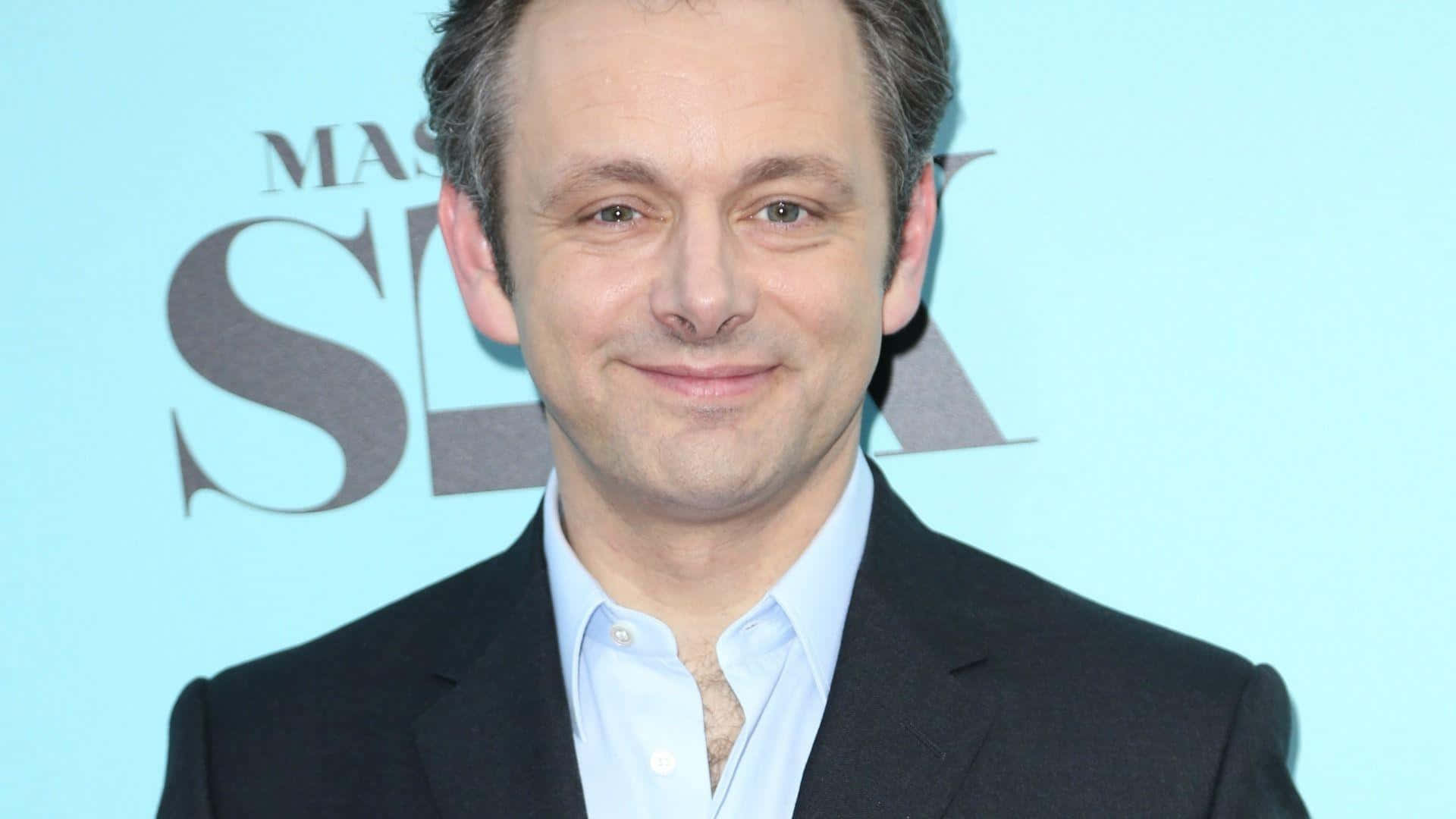 Michael Sheen, dark suit, light blue shirt, Full HD Desktop Wallpaper