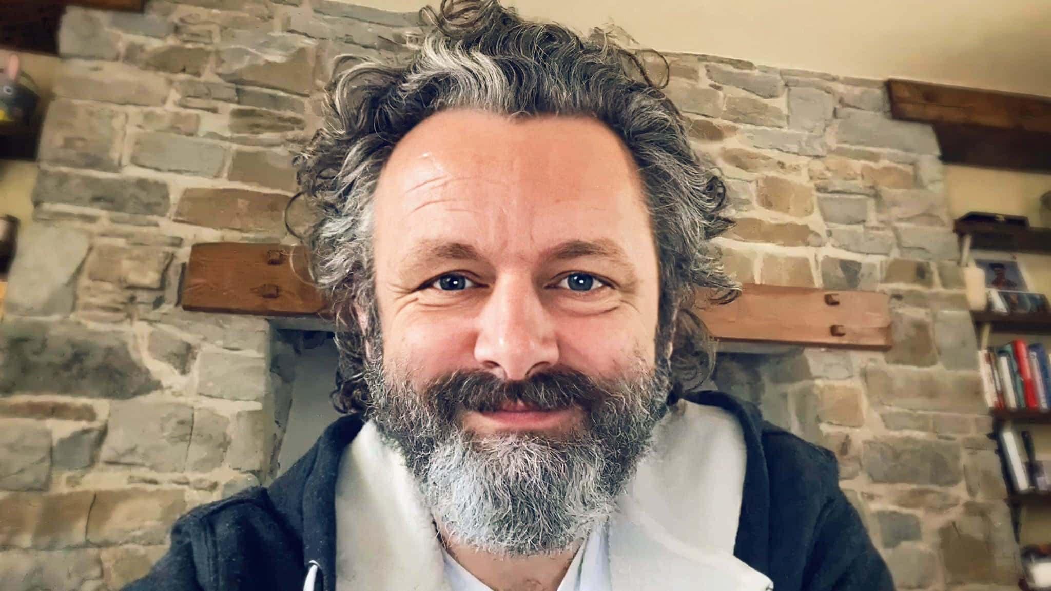 Michael Sheen, curly gray hair, beard, Full HD Desktop Wallpaper