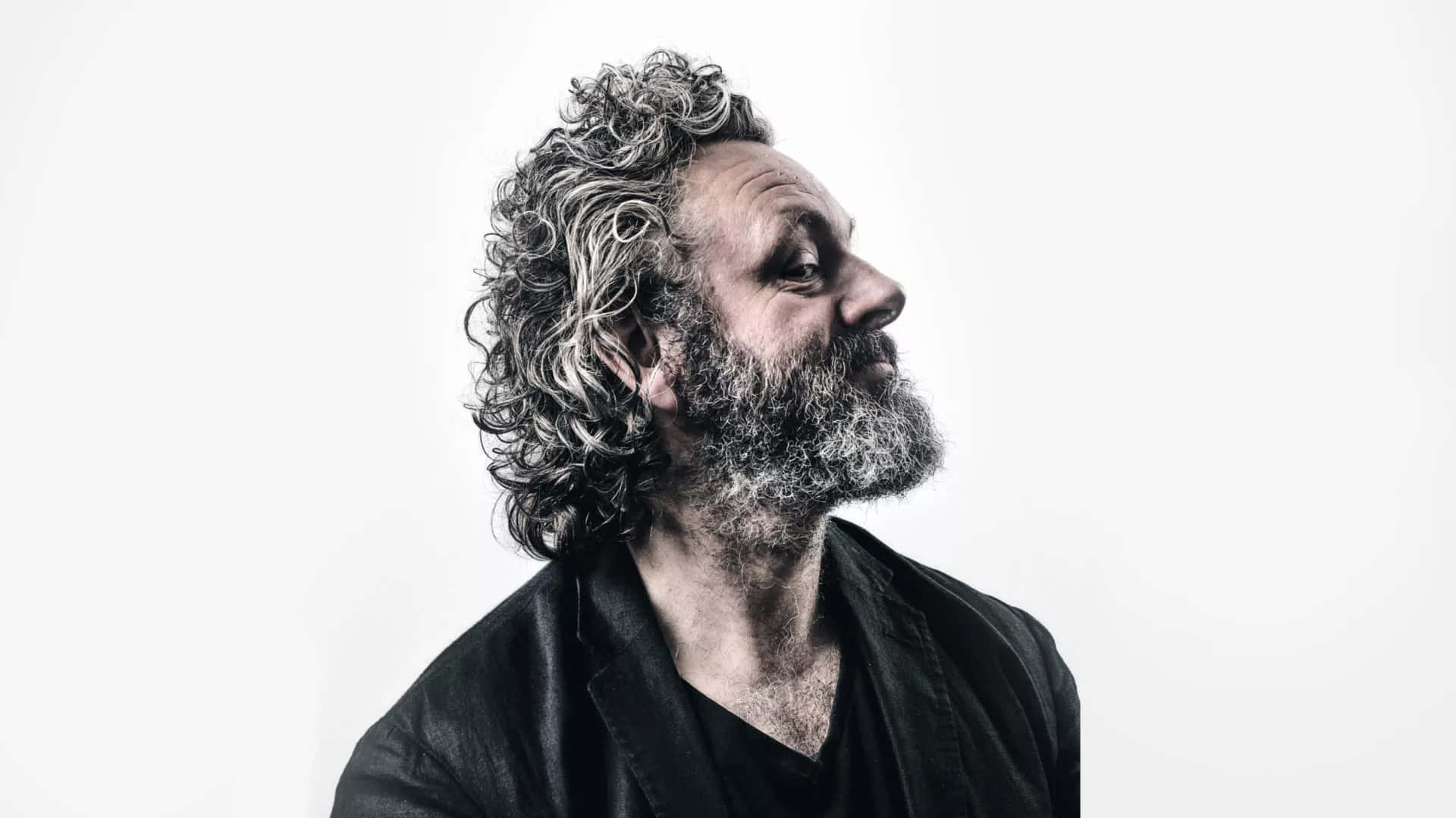 Michael Sheen, curly gray hair, beard, Full HD Desktop Wallpaper