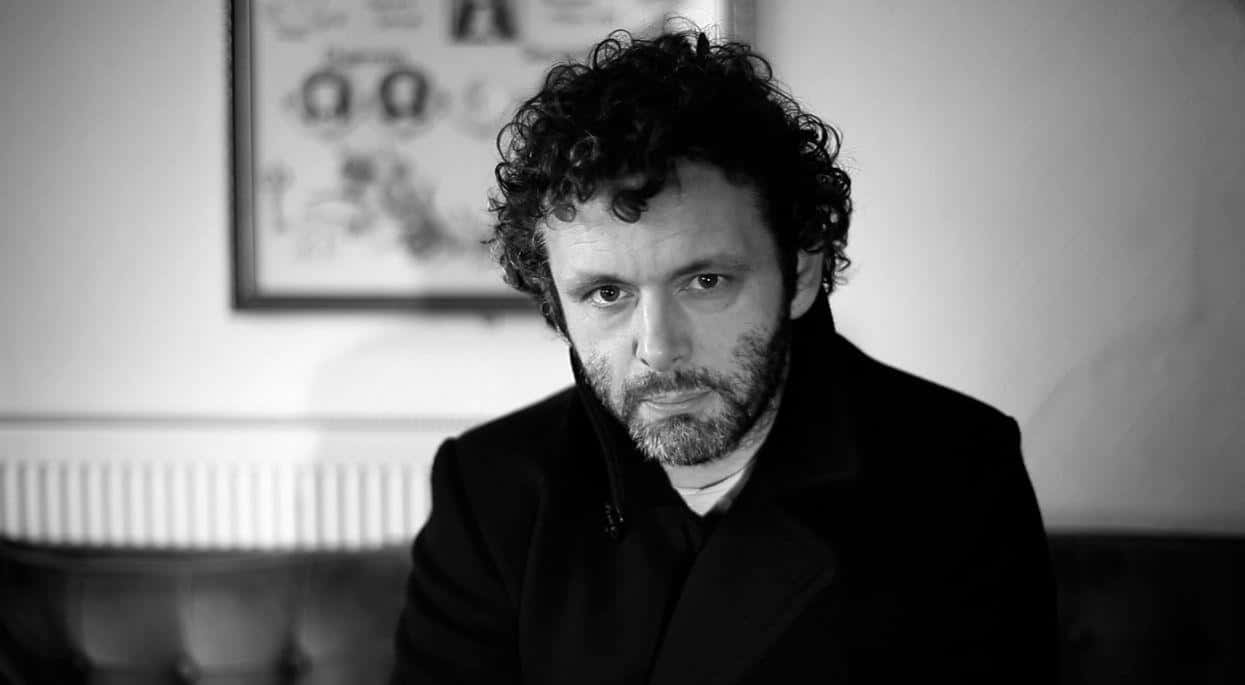 Michael Sheen, black and white portrait, curly hair, SD Desktop Wallpaper