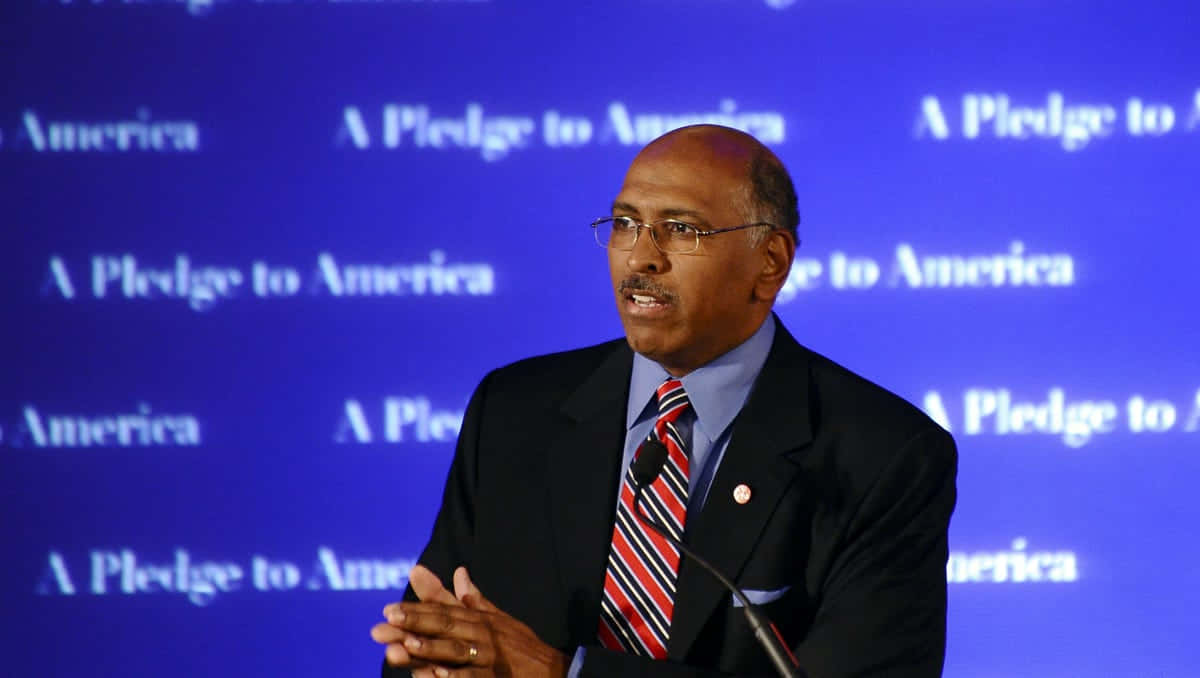 Michael Steele, podium, blue backdrop, SD Desktop Wallpaper