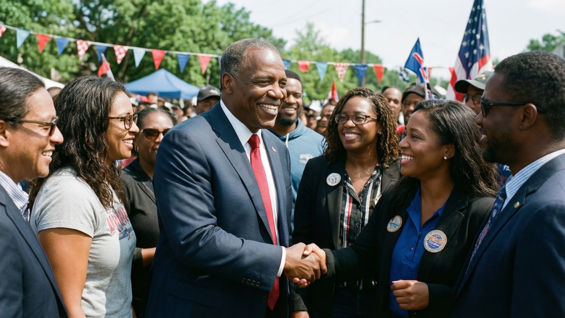 Michael Steele, outdoor rally, shaking hands, Full HD Desktop Wallpaper