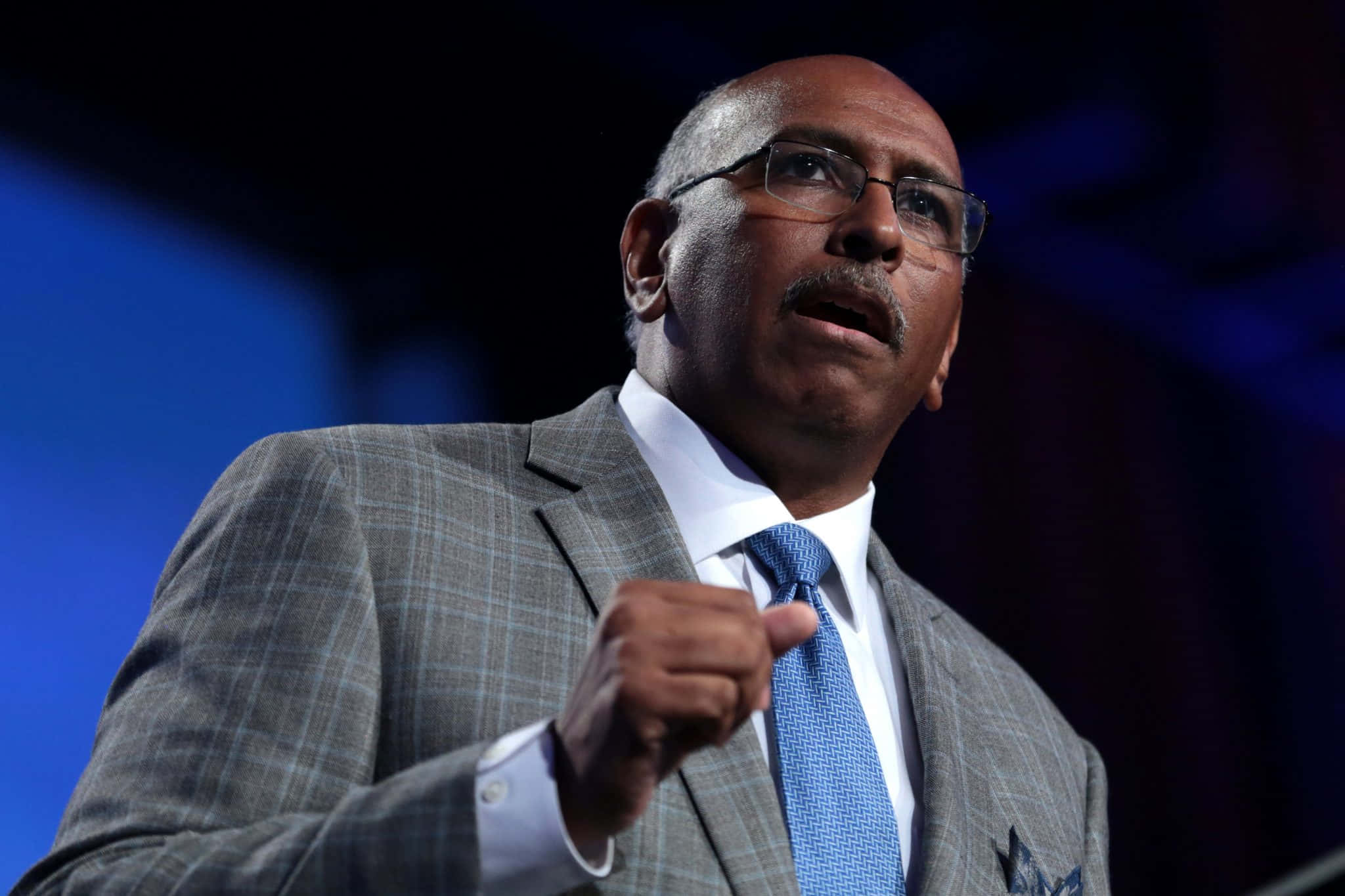 Michael Steele, gray plaid suit, blue tie, Full HD Desktop Wallpaper