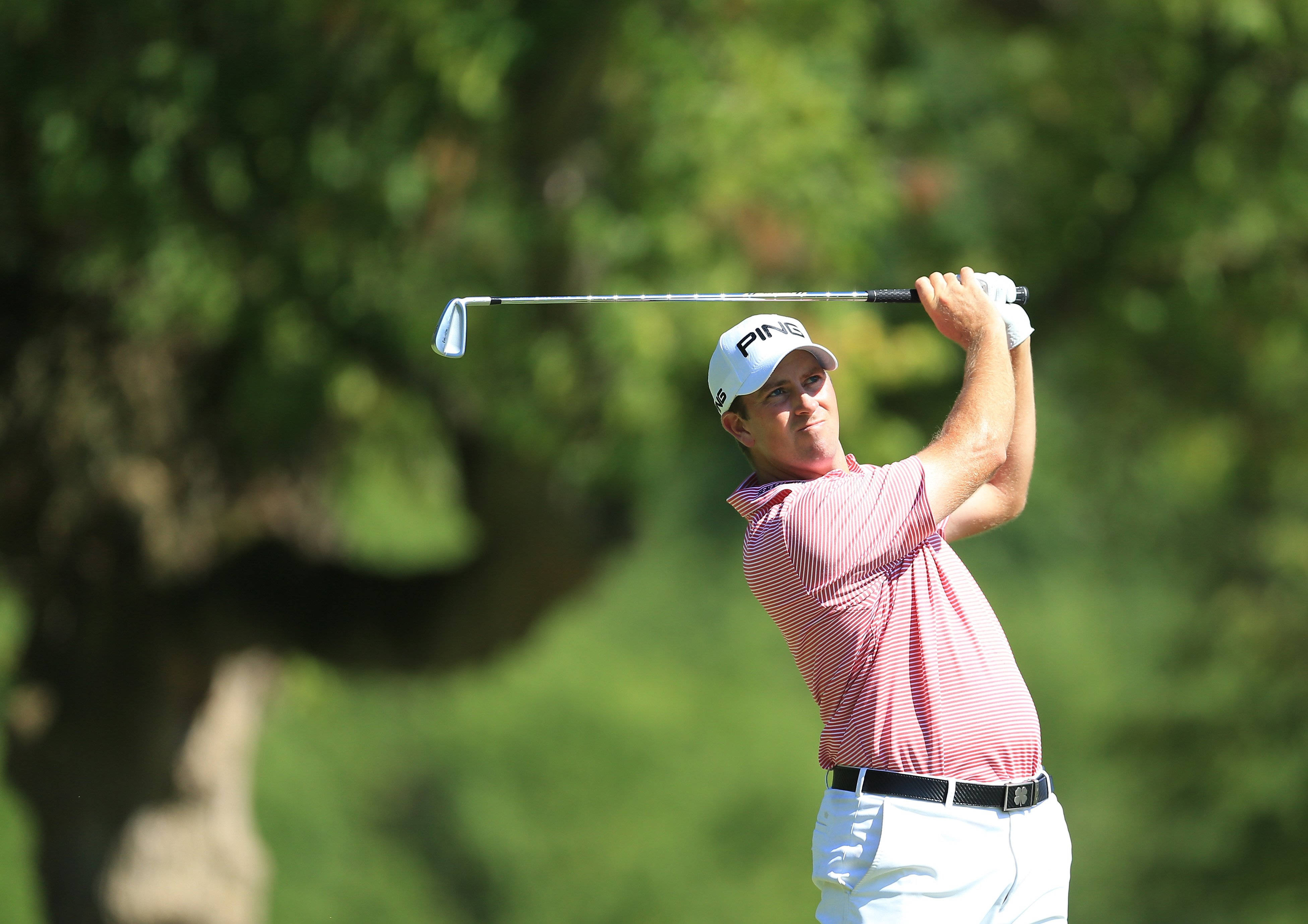Michael Thompson, pink striped shirt, white cap, 4K Desktop Wallpaper