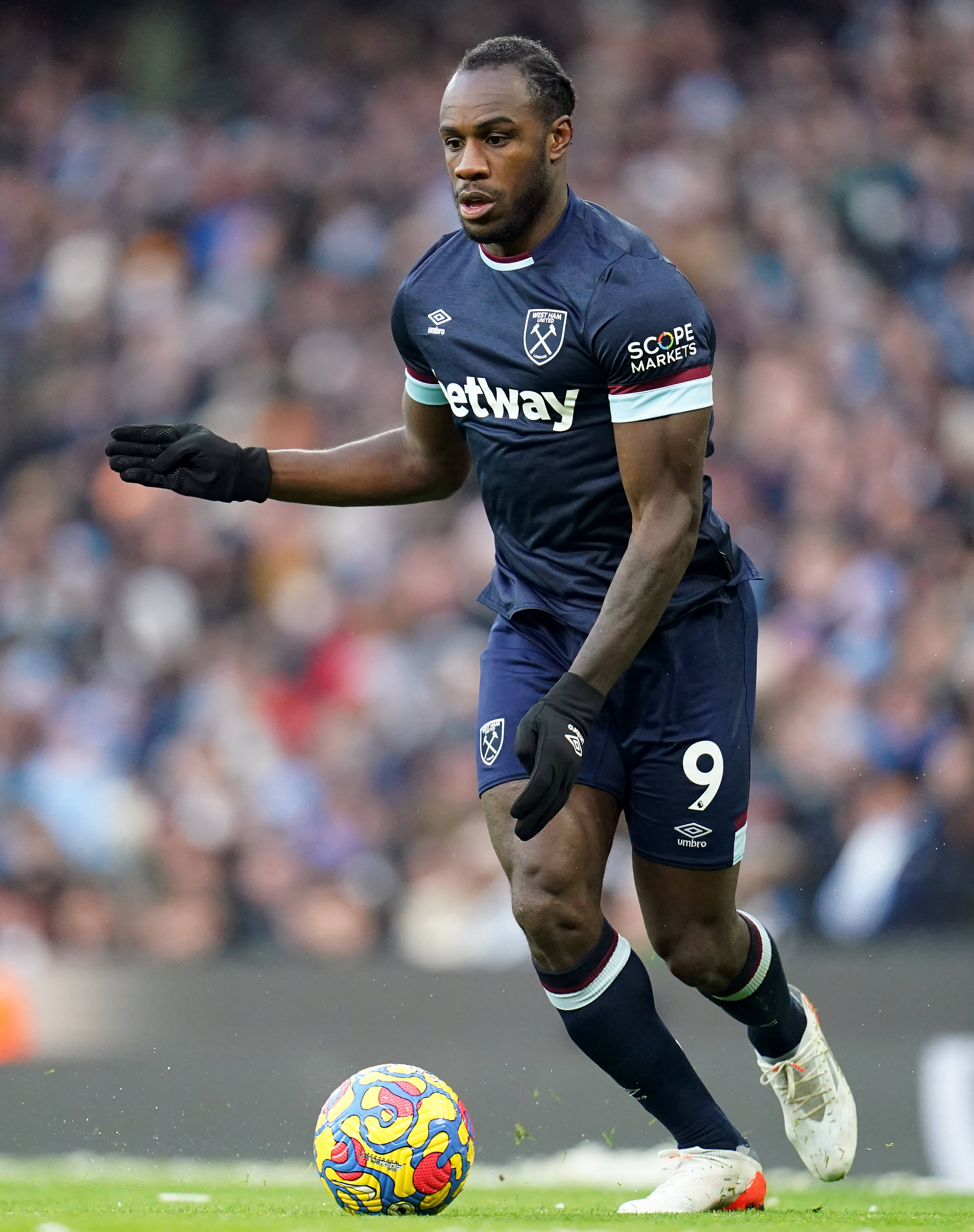 Michail Antonio, navy blue kit, colorful ball, 4K Phone Wallpaper