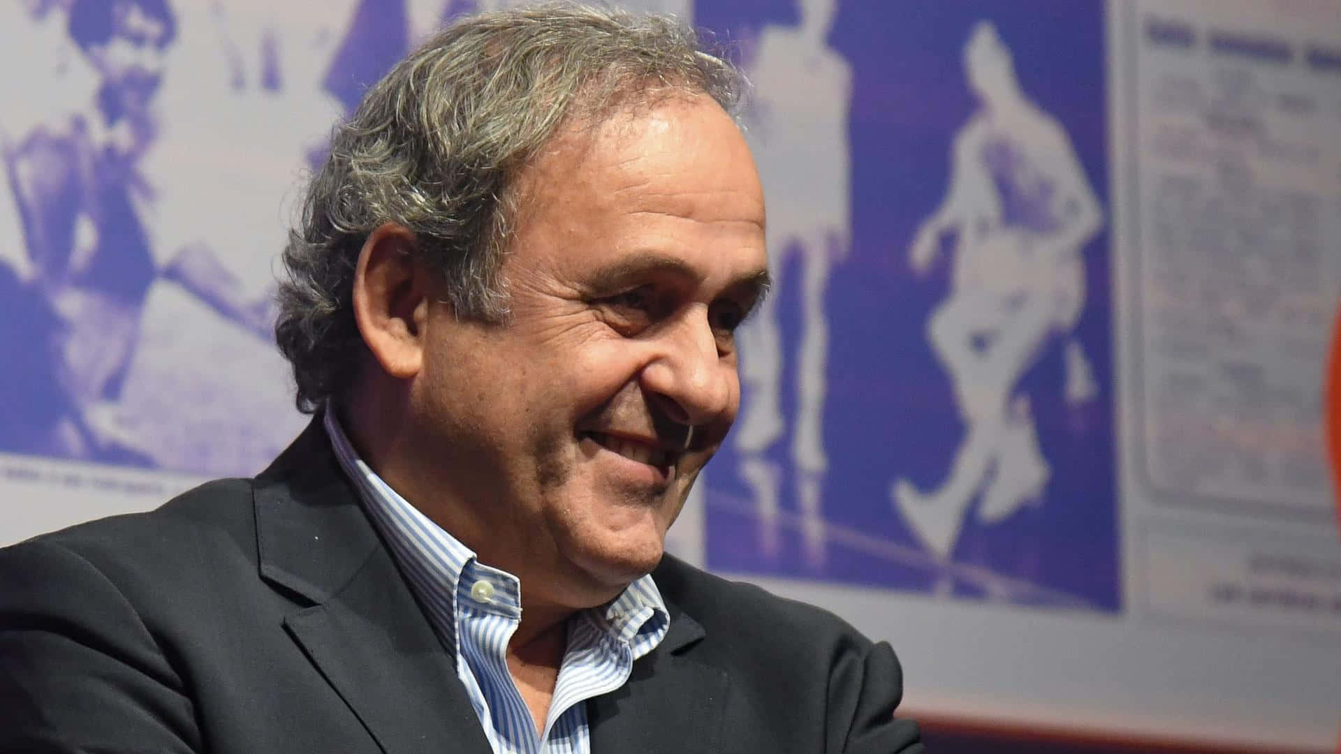 Michel Platini, dark suit, striped shirt, Full HD Desktop Wallpaper