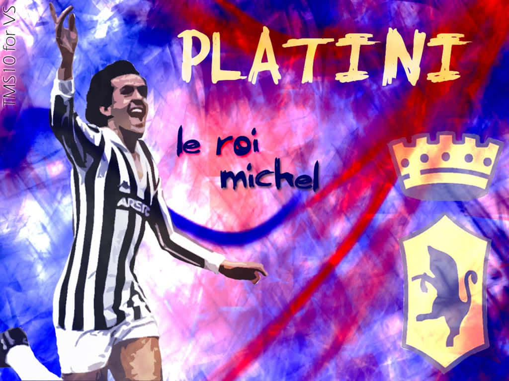 Michel Platini, striped jersey, blue red and purple background, SD Desktop Wallpaper