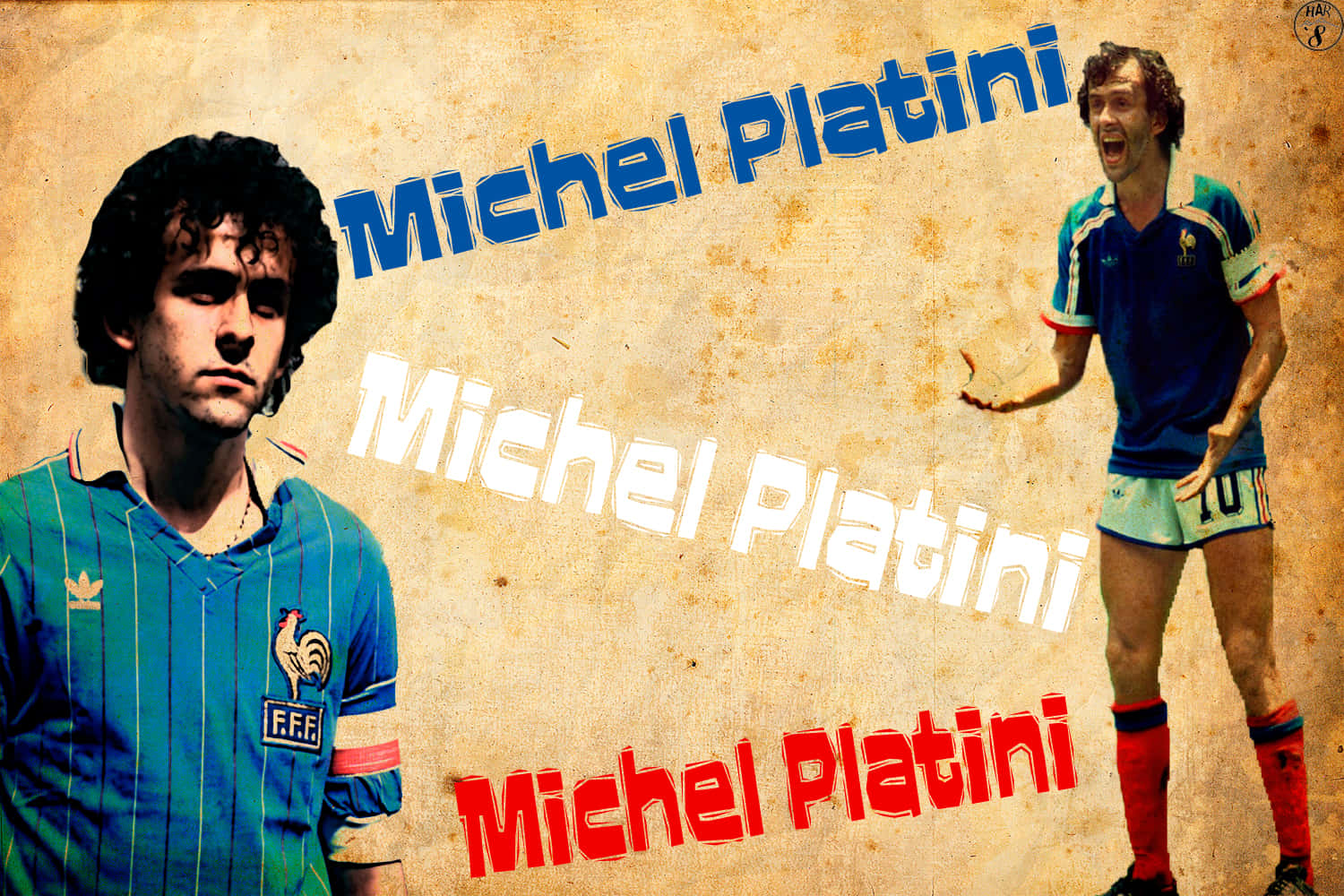 Michel Platini, blue striped jersey, vintage poster, HD Desktop Wallpaper