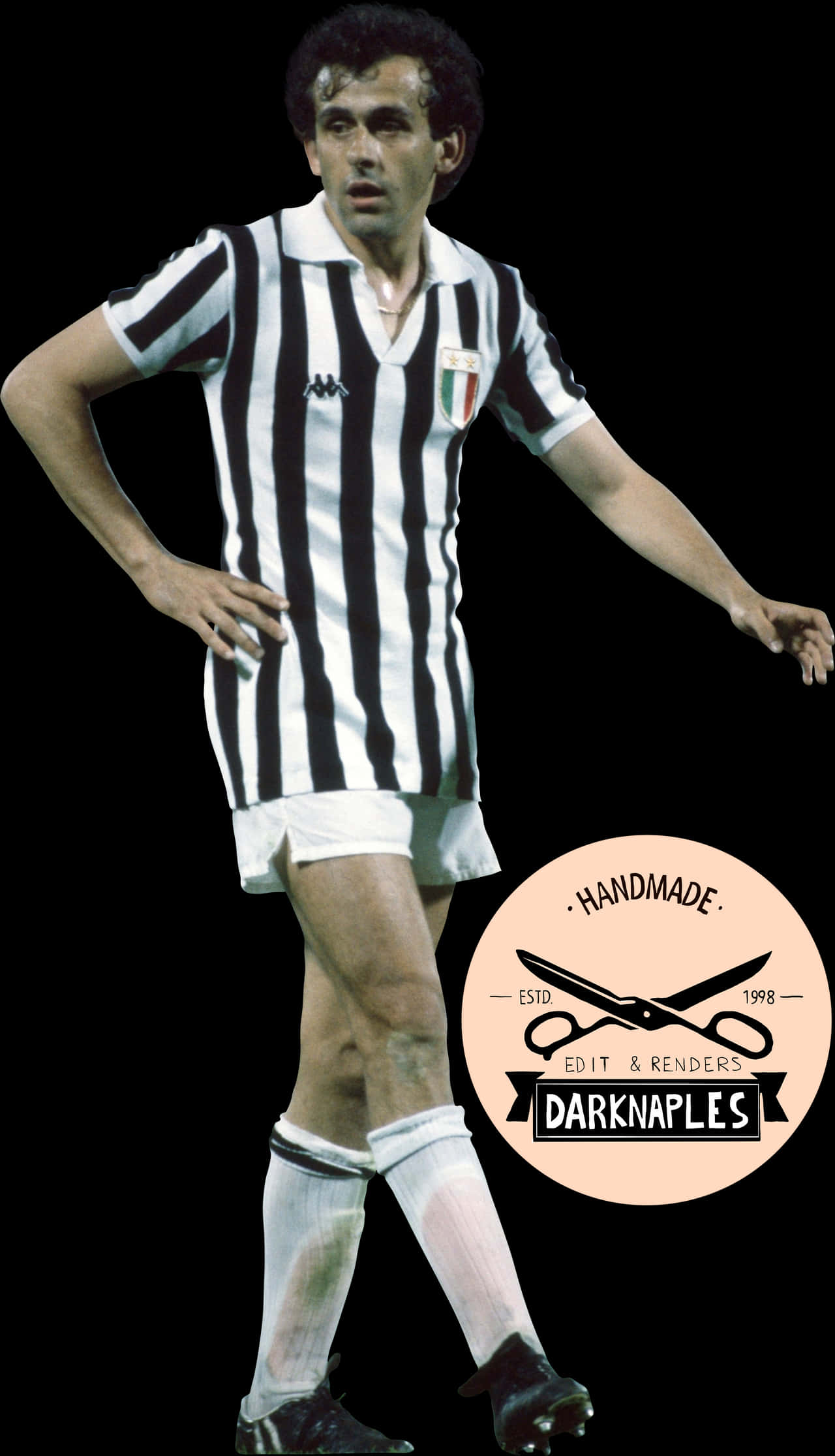 Michel Platini, black and white striped jersey, black background, Full HD Phone Wallpaper