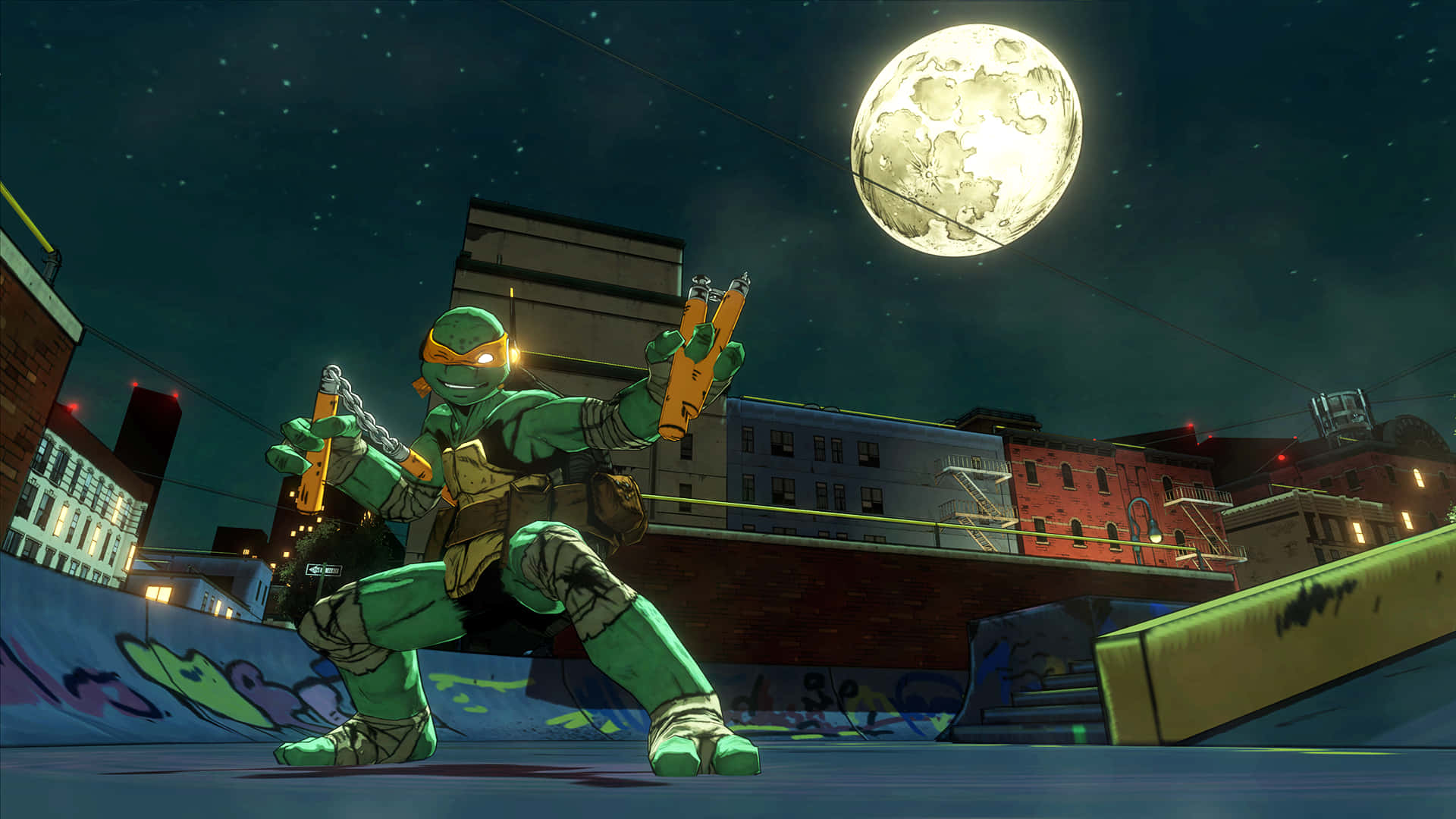 Michelangelo, full moon, rooftop, Full HD Desktop Wallpaper