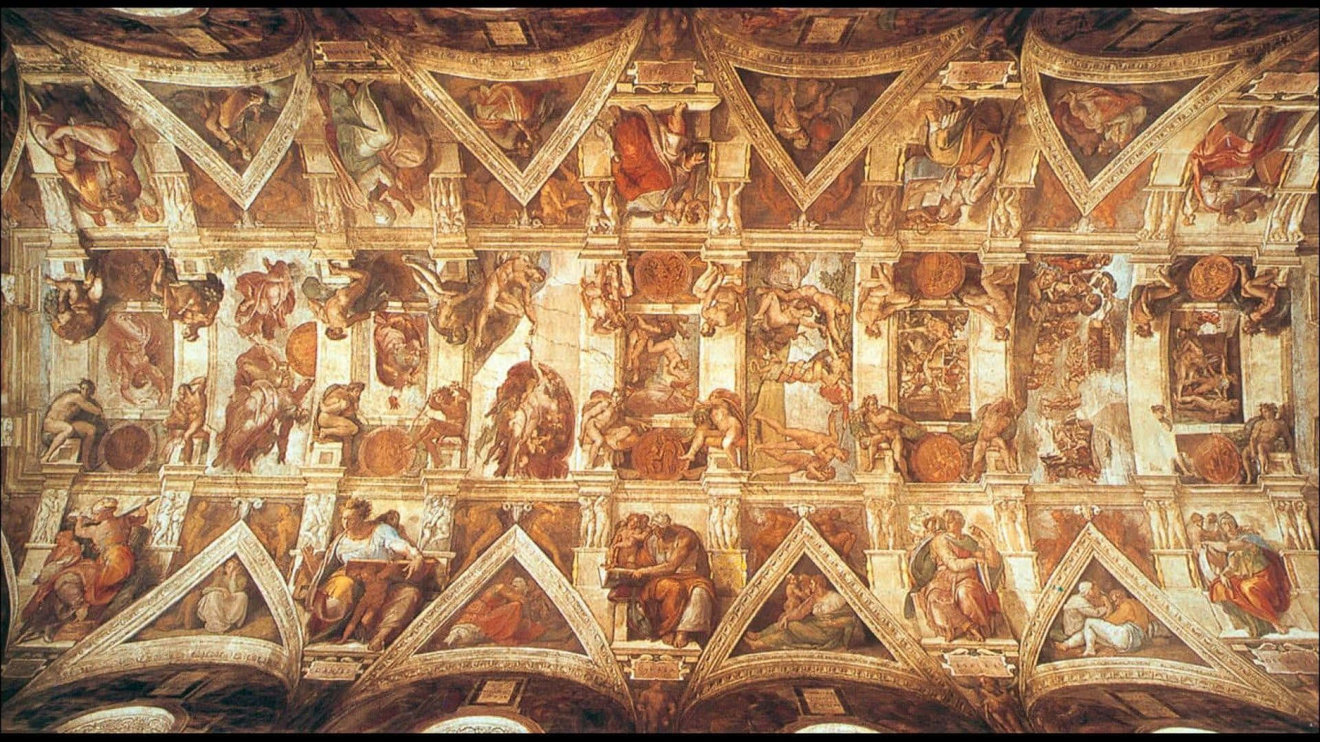 Michelangelo, Renaissance fresco ceiling, mythological scenes, Full HD Desktop Wallpaper