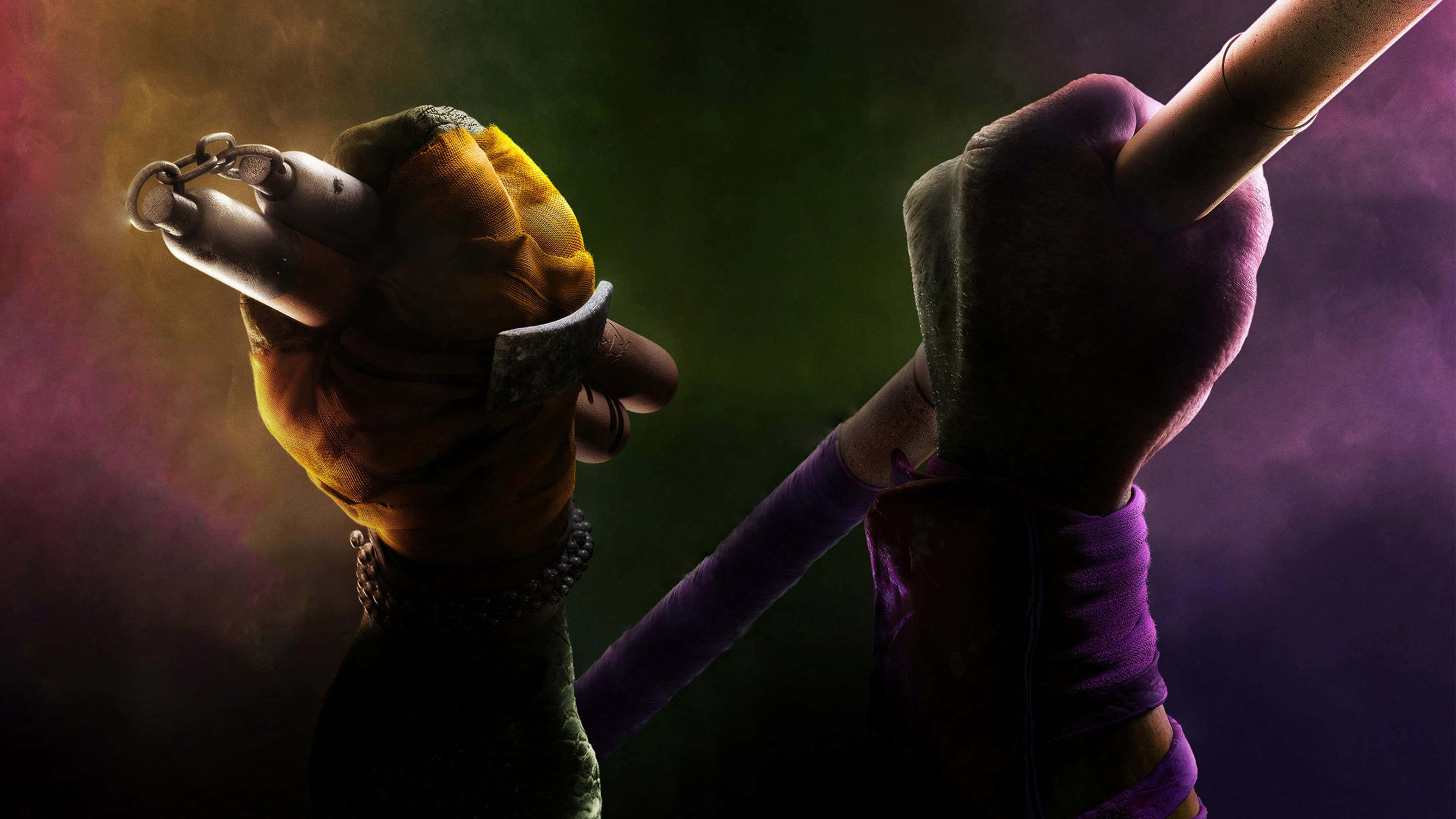 Michelangelo, gloved fists, weapons, 4K Desktop Wallpaper