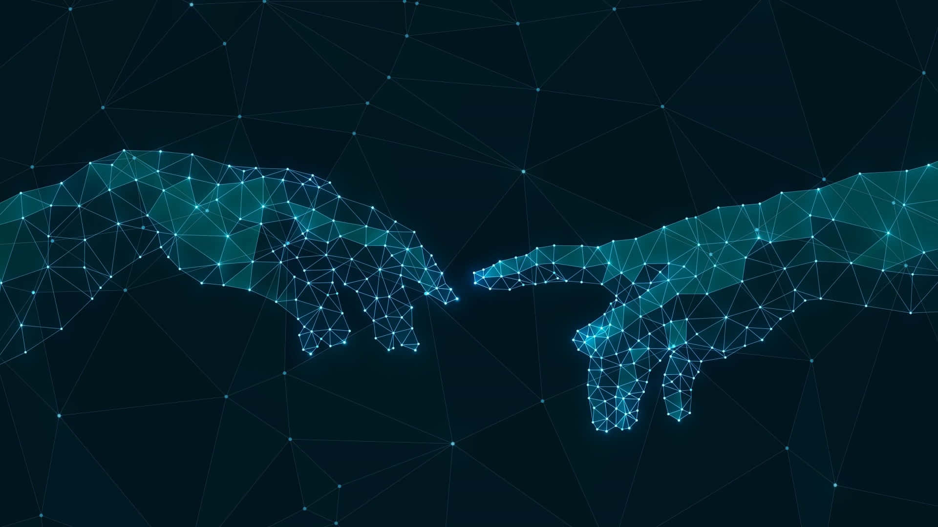 two hands, polygonal style, dark blue networked background, Full HD Desktop Wallpaper