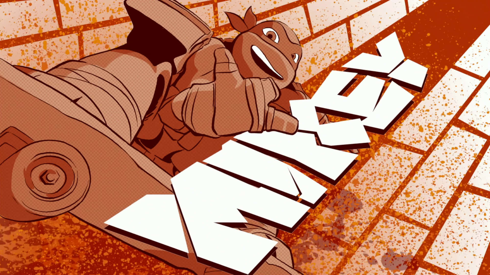 Michelangelo, cartoon turtle, brown gear, Full HD Desktop Wallpaper