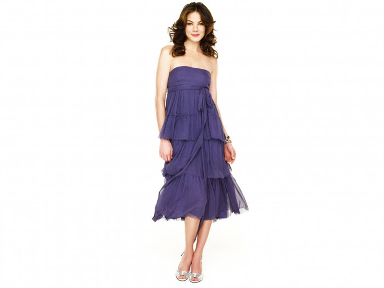 Michelle Monaghan, purple flowing dress, tiered dress, HD Desktop Wallpaper