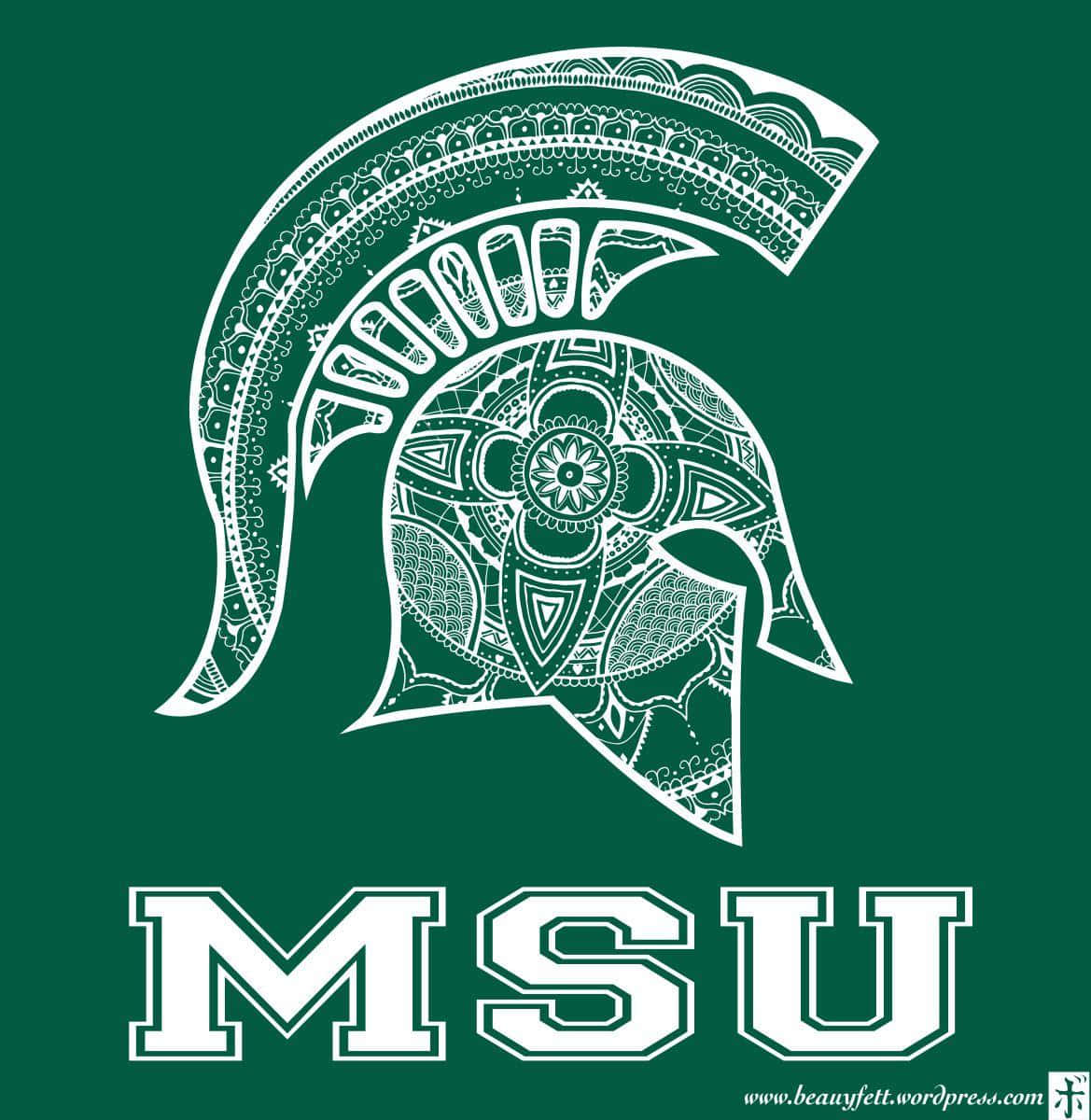 Michigan State Spartans, white mandala-style Spartan helmet logo, solid green background, SD Phone Wallpaper