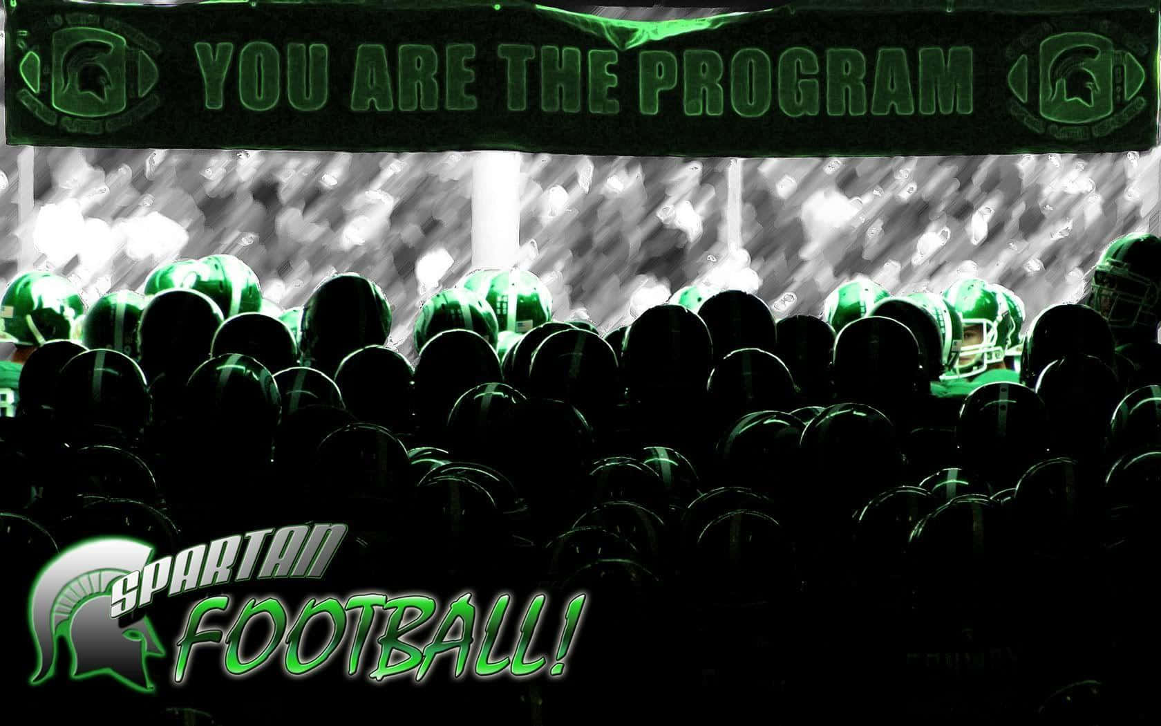 Michigan State Spartans, green football helmets, YOU ARE THE PROGRAM banner, HD Desktop Wallpaper