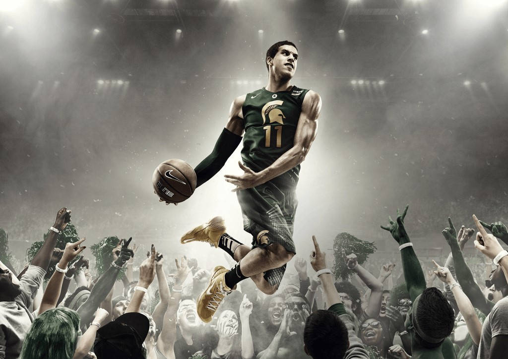 Michigan State University, basketball player, green jersey, SD Desktop Wallpaper