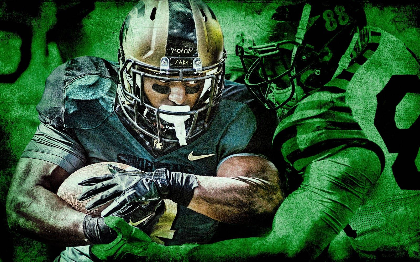 Michigan State University, gold helmet, green defender, HD Desktop Wallpaper