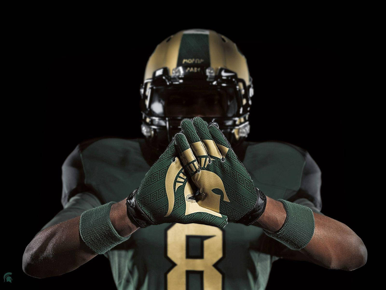 Michigan State University, football player, green and gold uniform, HD Desktop Wallpaper