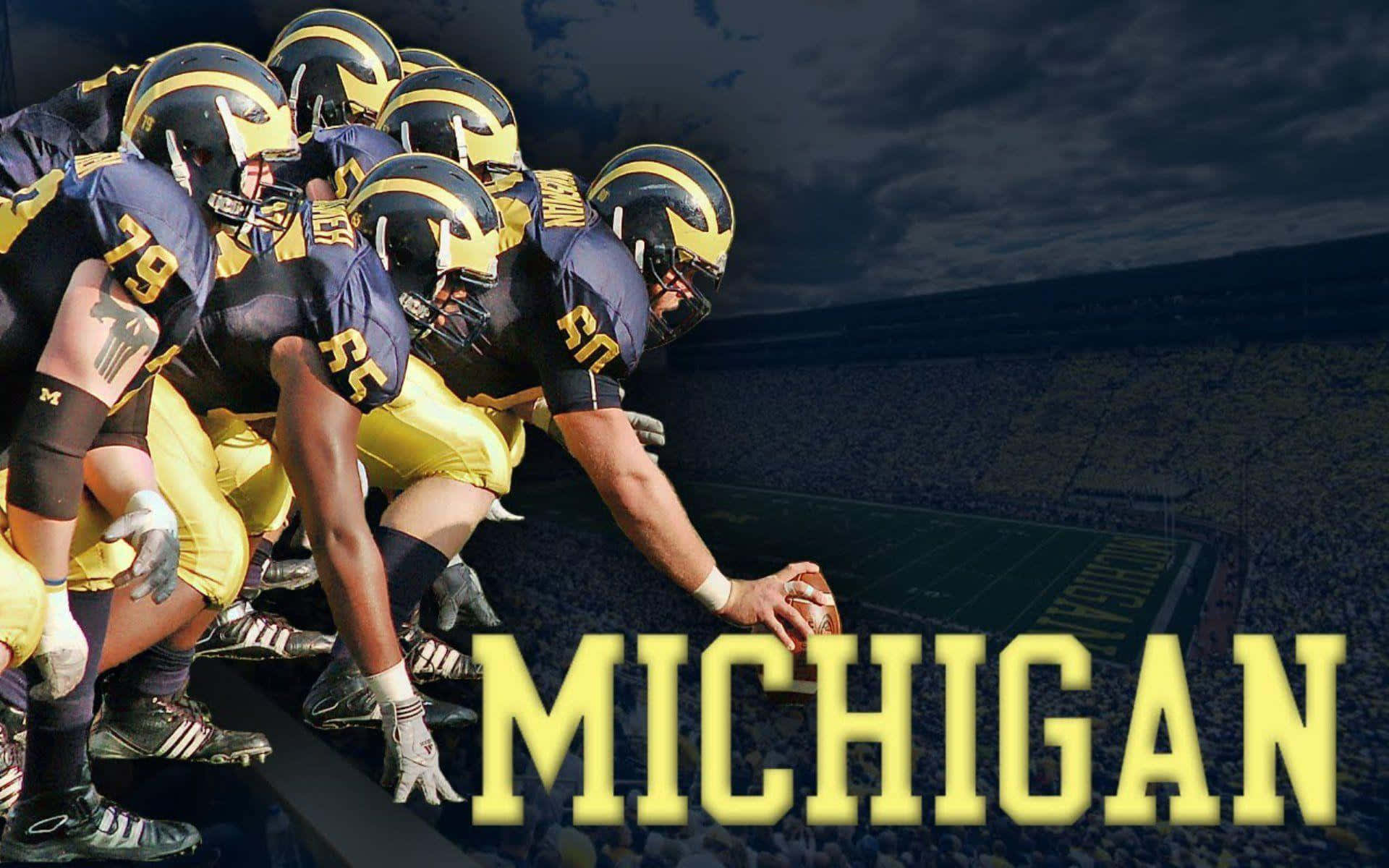 Michigan Wolverines, blue and yellow uniforms, stadium field, Full HD Desktop Wallpaper