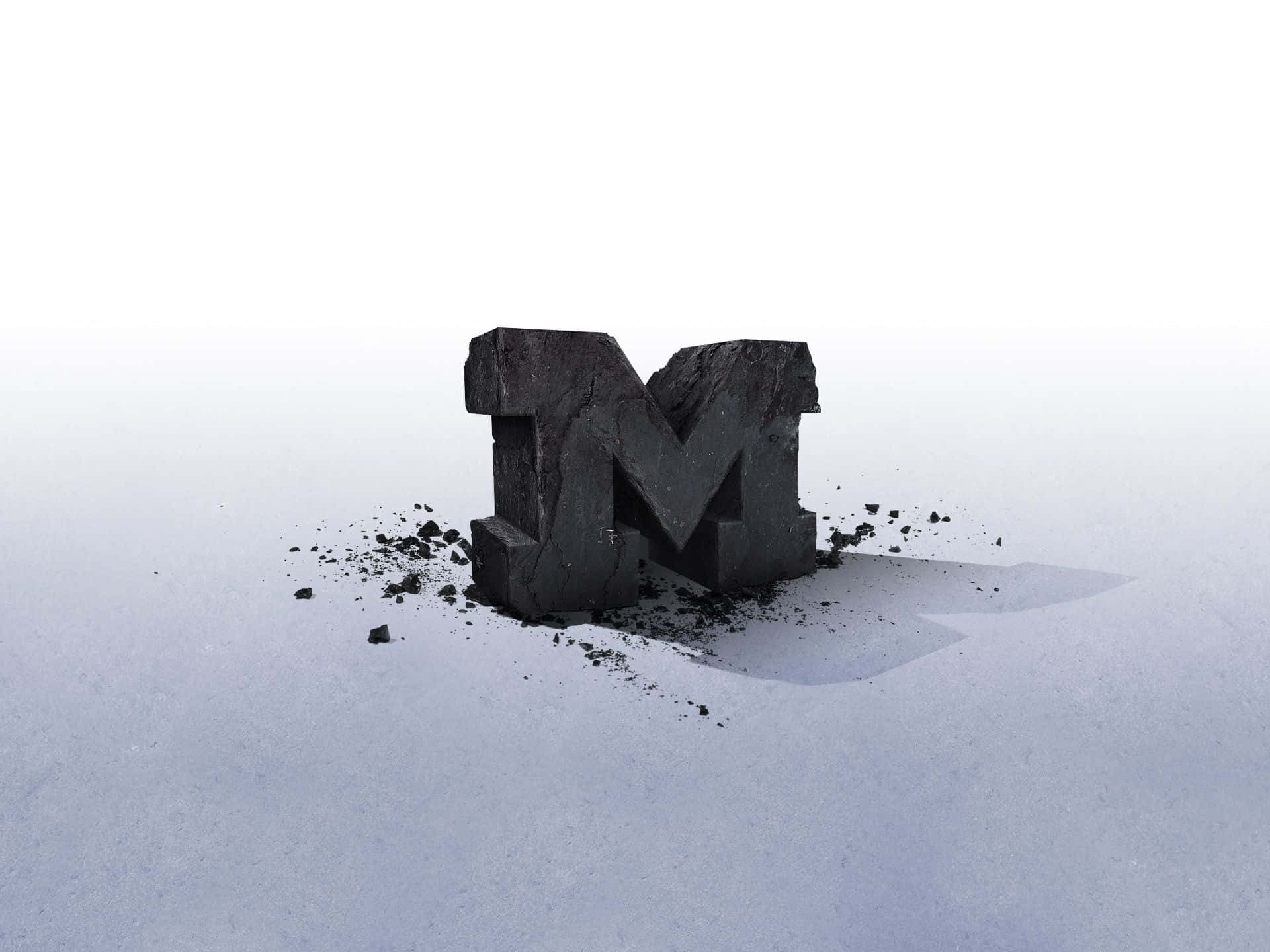 Michigan Wolverines, black stone letter M, snowy plain, Full HD Desktop Wallpaper