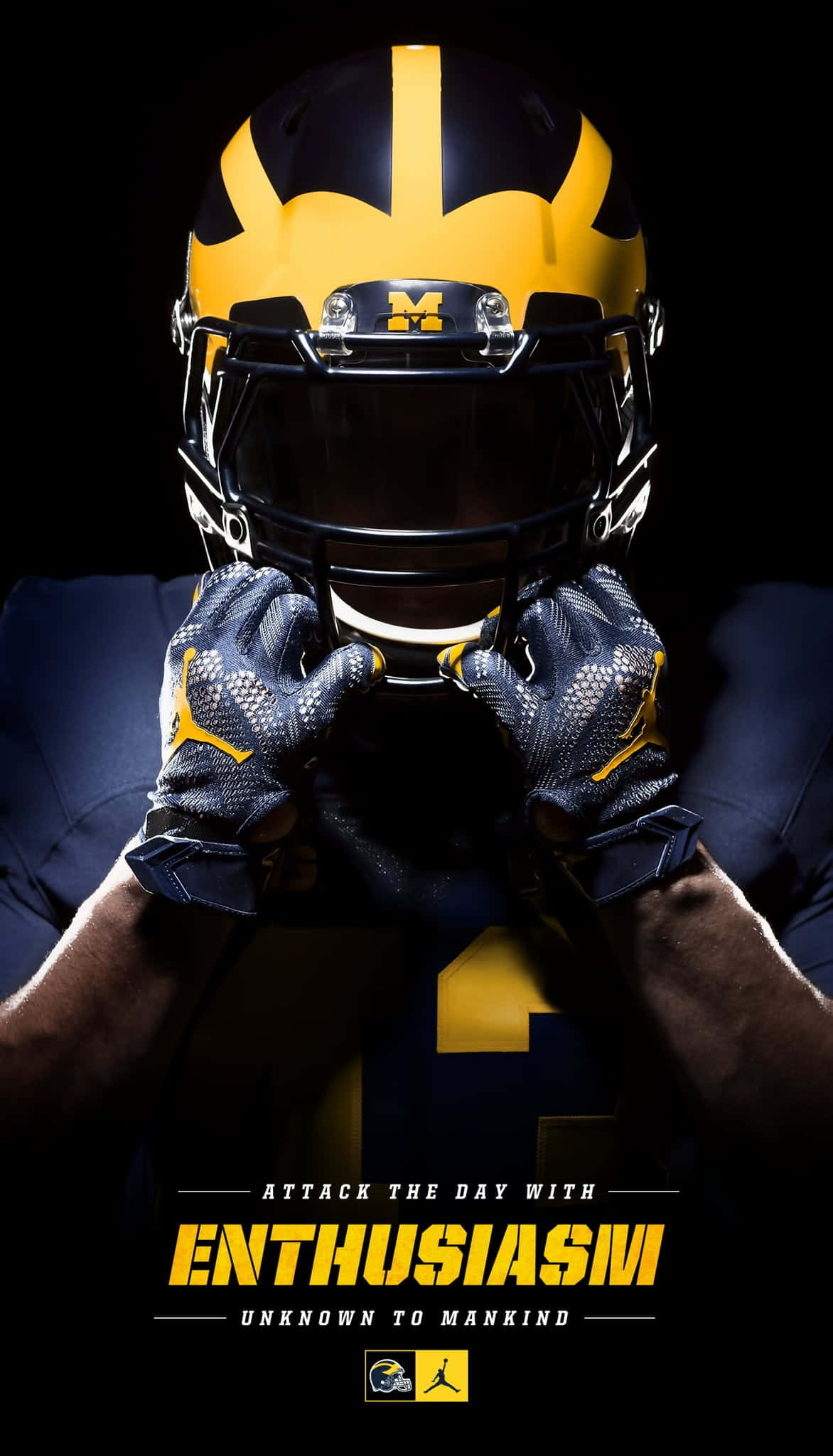 Michigan Wolverines, roaring logo, football field background, Full HD Phone Wallpaper