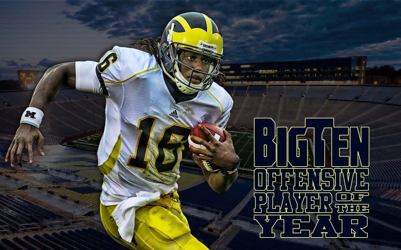 Michigan Wolverines, white and yellow uniform, stadium lights, HD Desktop Wallpaper
