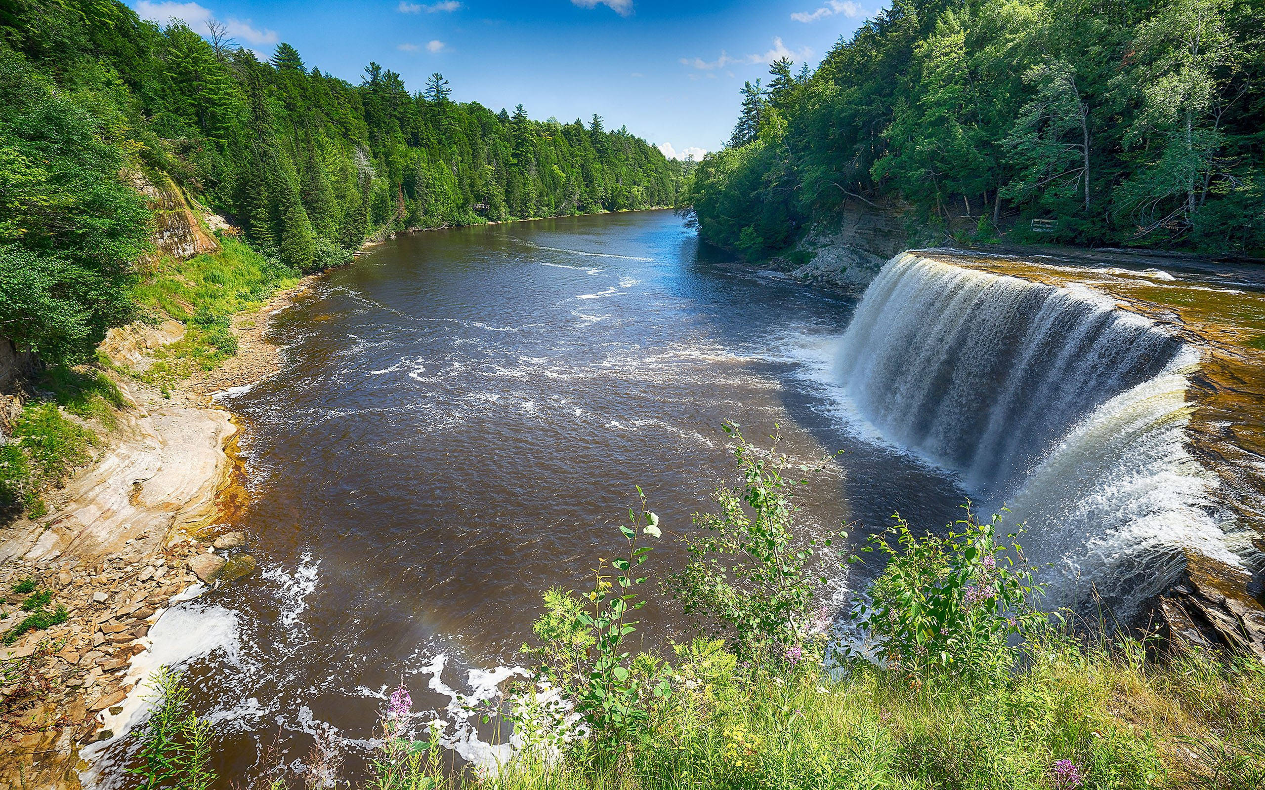 Michigan, fall season, waterfall, 2K Desktop Wallpaper