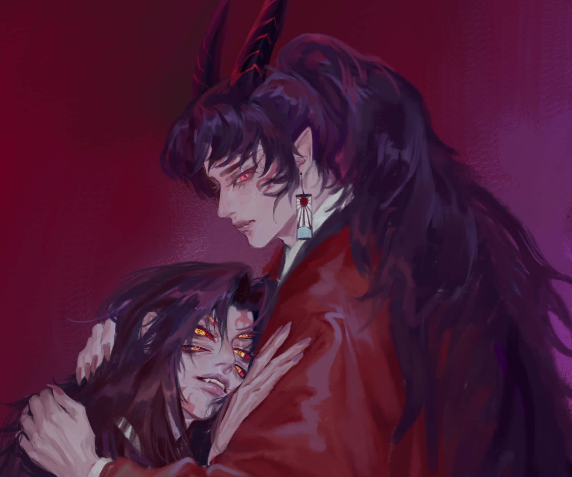 Michikatsu Tsugikuni, horned figure, red robes, Full HD Desktop Wallpaper