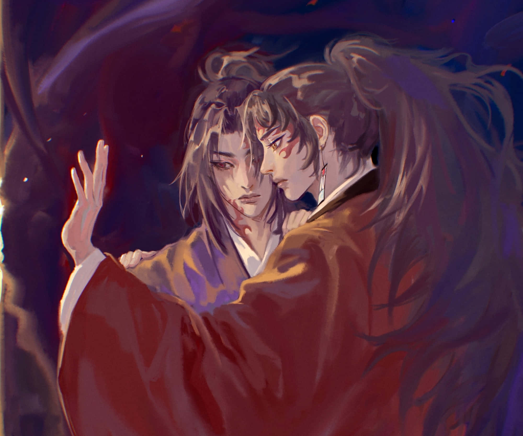 Michikatsu Tsugikuni, twilight reflections, red robes, Full HD Desktop Wallpaper