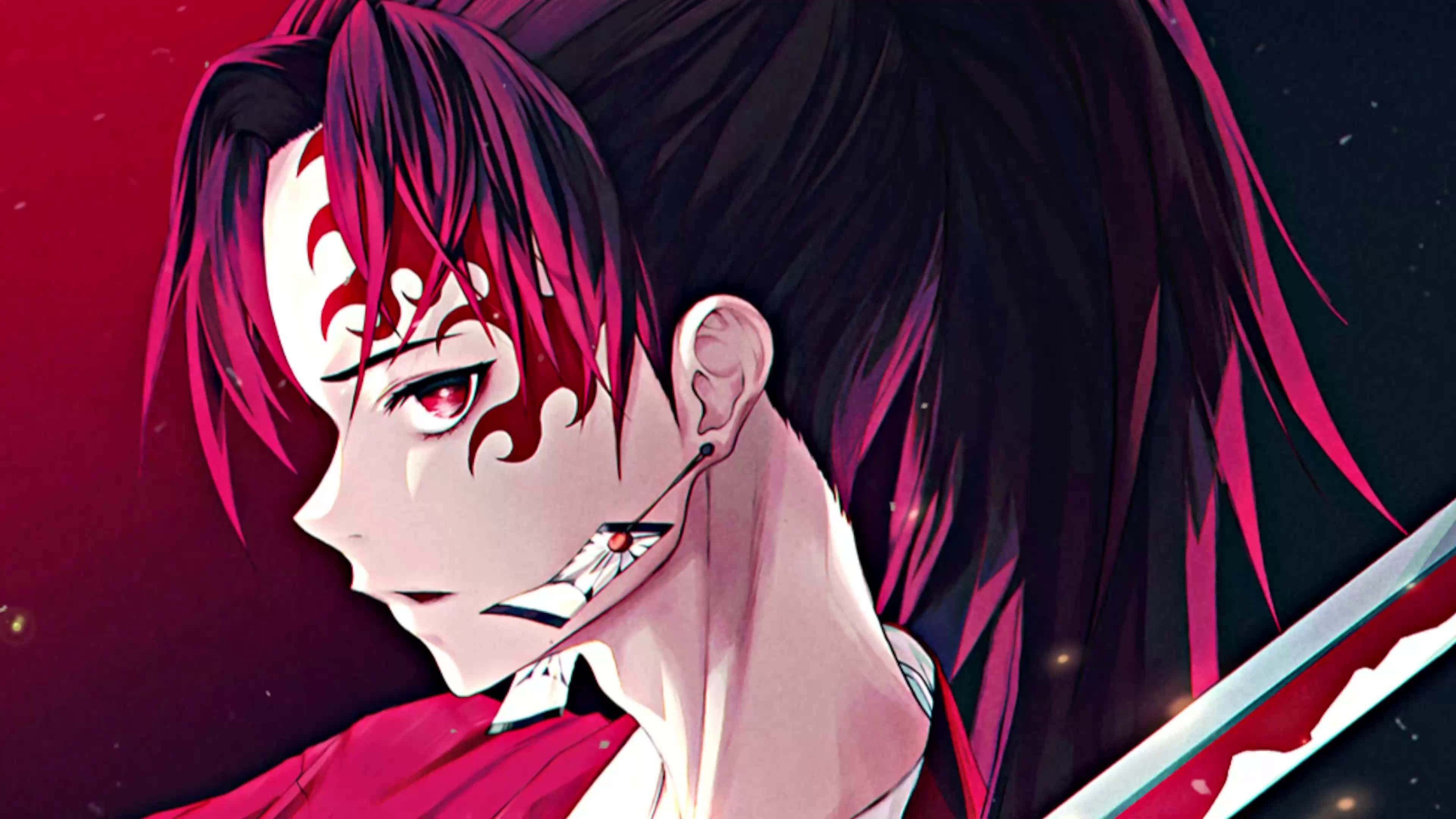 Michikatsu Tsugikuni, crimson hair, red eye markings, 4K Desktop Wallpaper