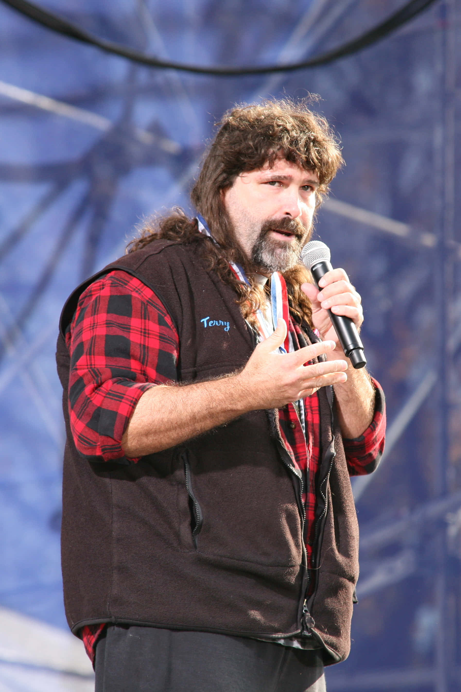 Mick Foley, red plaid shirt, brown vest, 2K Phone Wallpaper