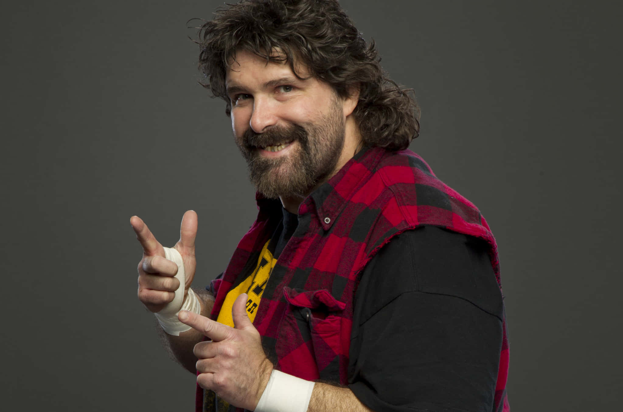 Mick Foley, red plaid vest, bearded man, Full HD Desktop Wallpaper