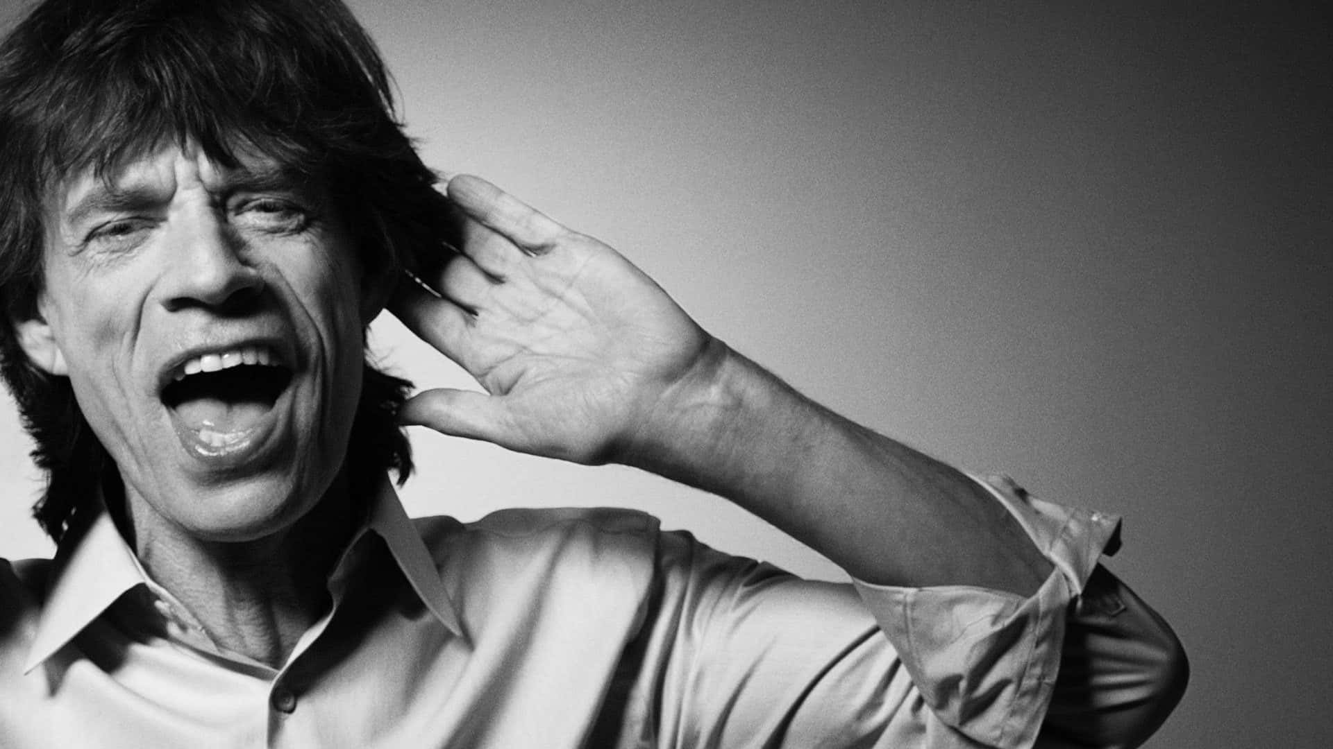 Mick Jagger, black and white portrait, singing passionately, Full HD Desktop Wallpaper