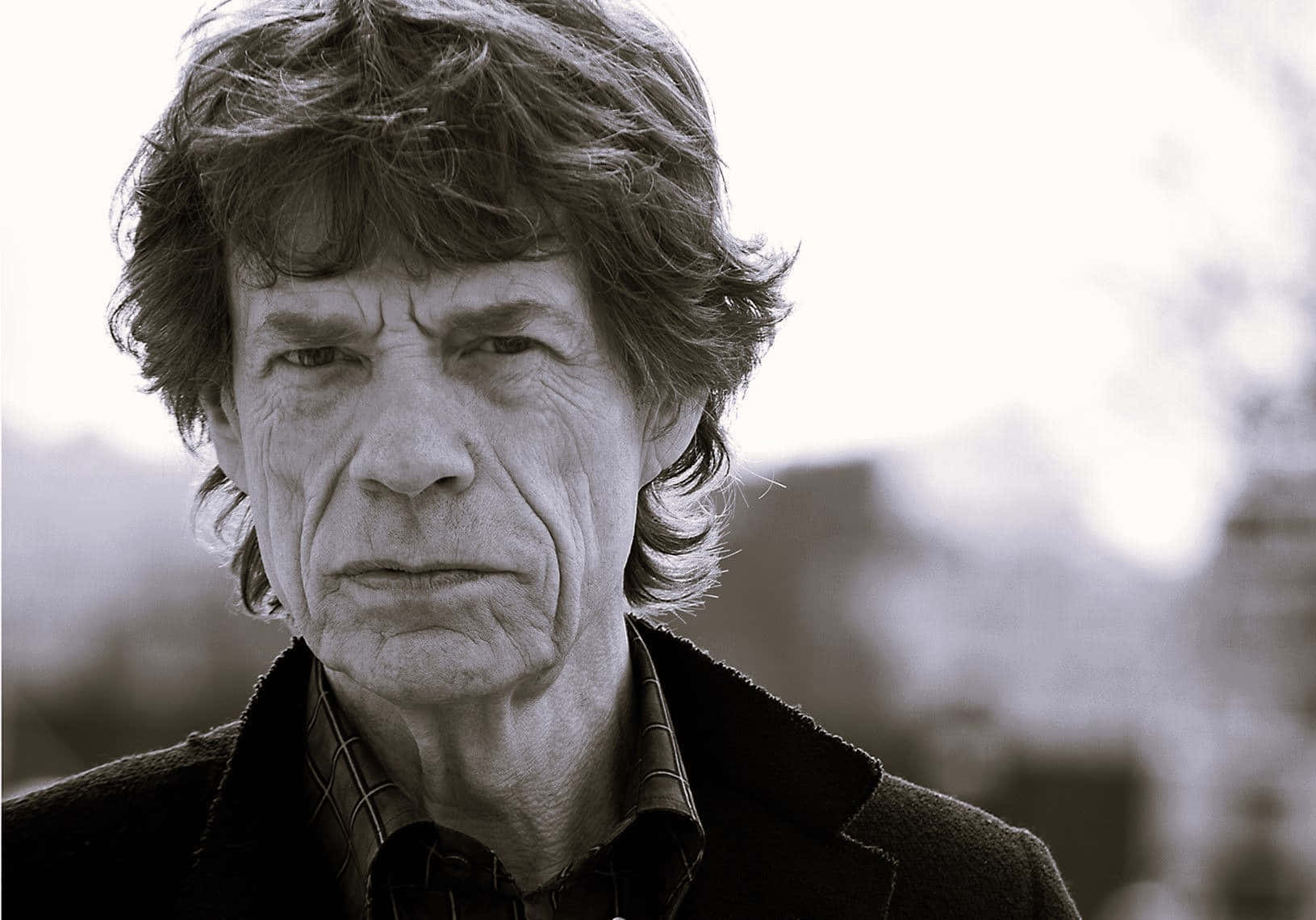 Mick Jagger, black and white portrait, intense eyes, HD Desktop Wallpaper