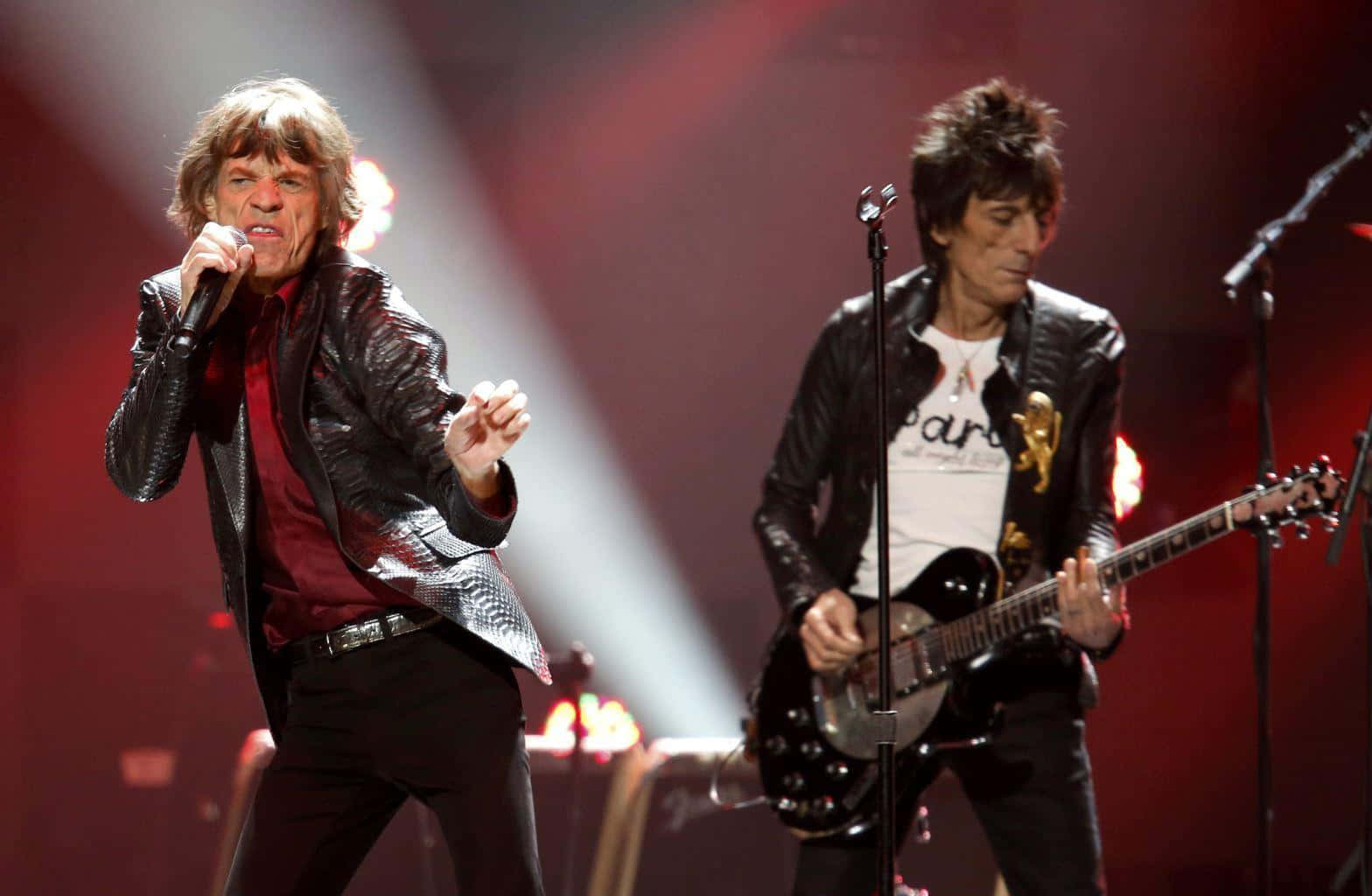 Mick Jagger, red and white spotlights, stage, HD Desktop Wallpaper