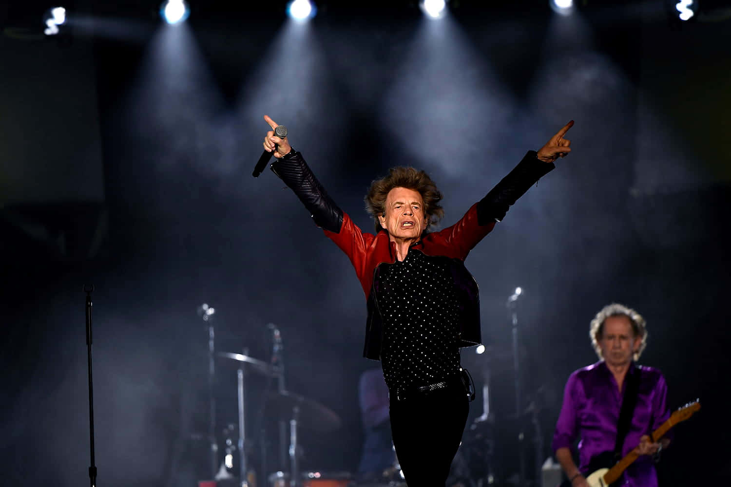 Mick Jagger, red leather jacket, black polka-dot shirt, HD Desktop Wallpaper